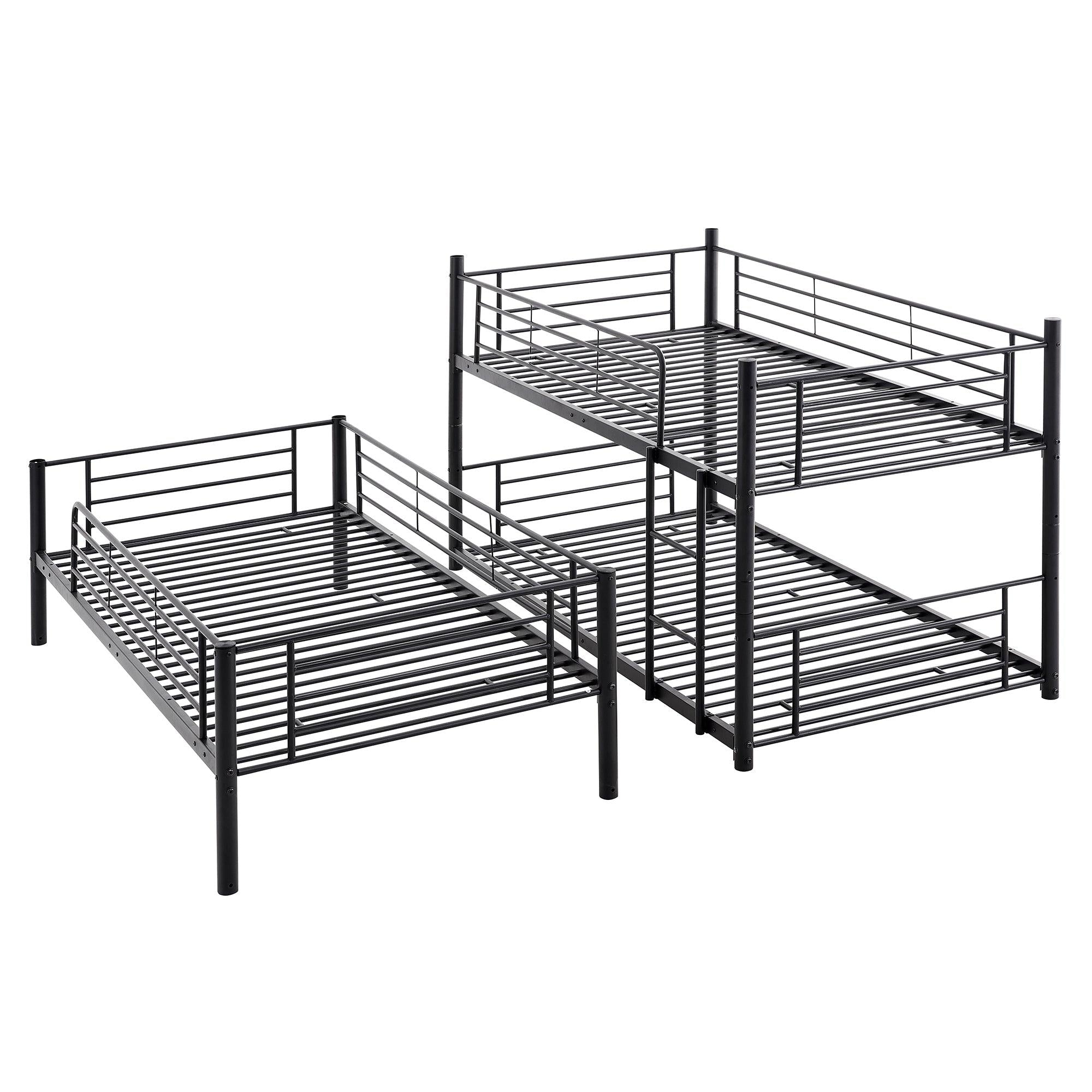 Twin-Twin-Twin Triple Bed with Built-in Ladder, Divided into Three Separate Beds,Black