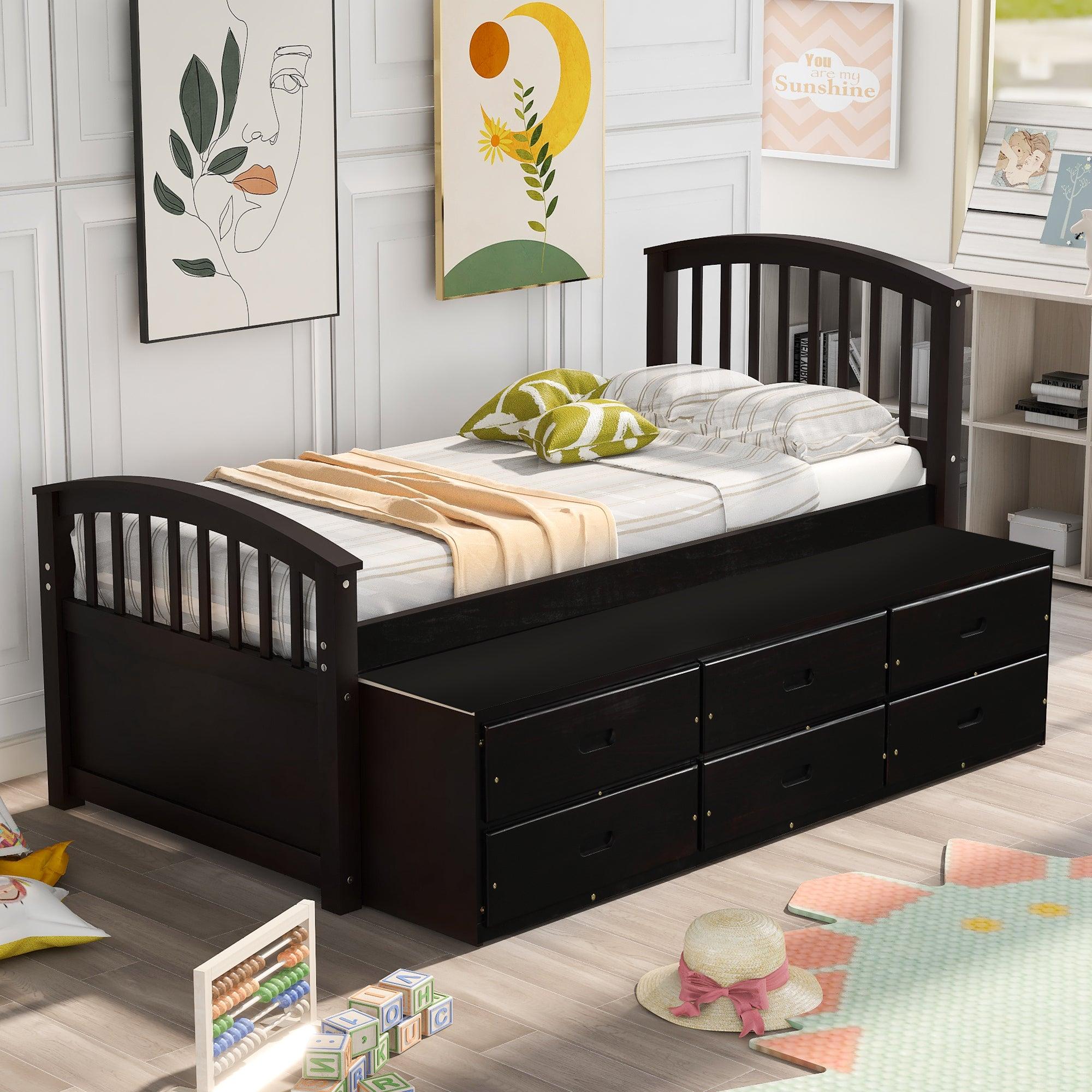 Twin Size PlatformStorage Bed Solid Wood Bed with 6 Drawers