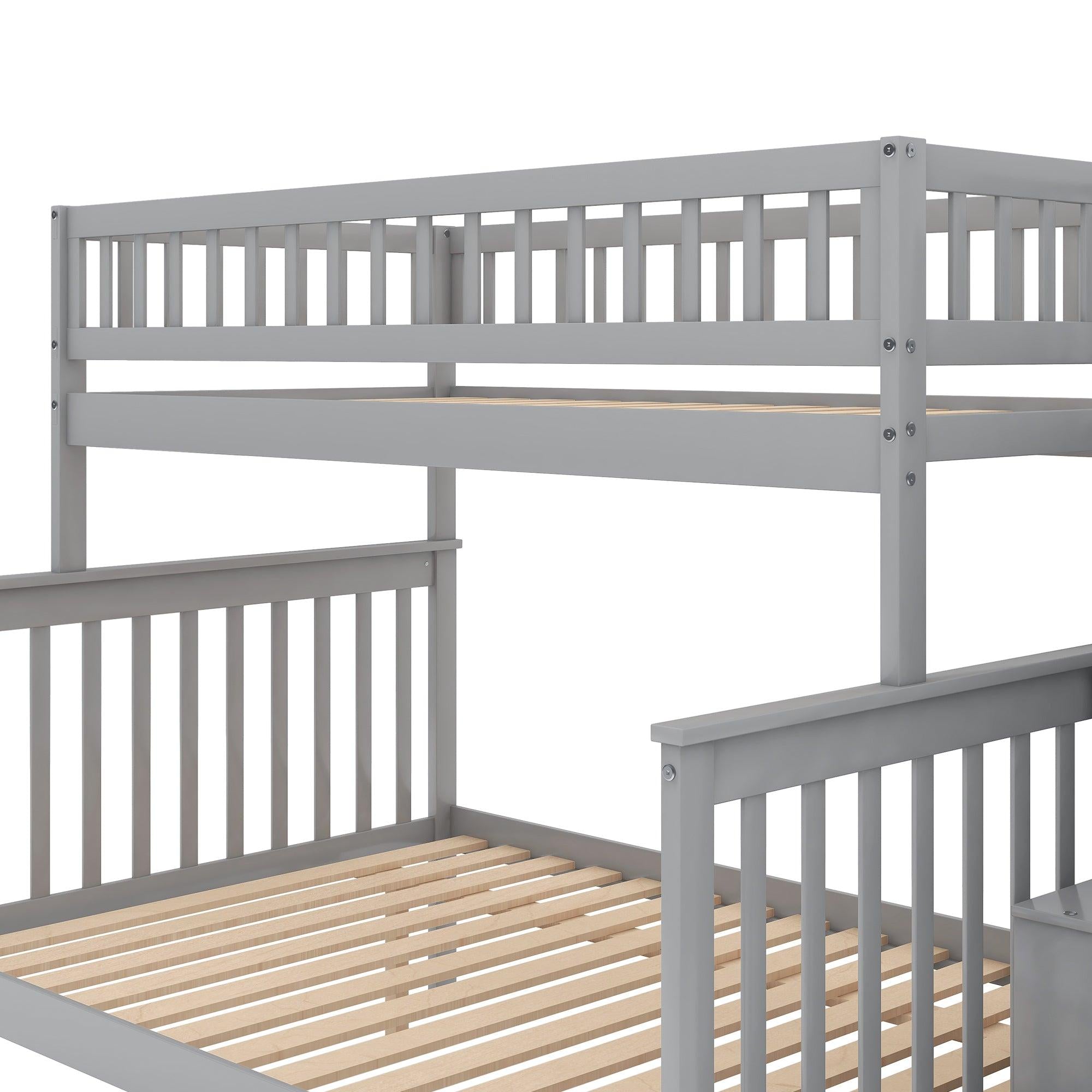 Twin over Full Stairway Bunk Bed withStorage, Gray