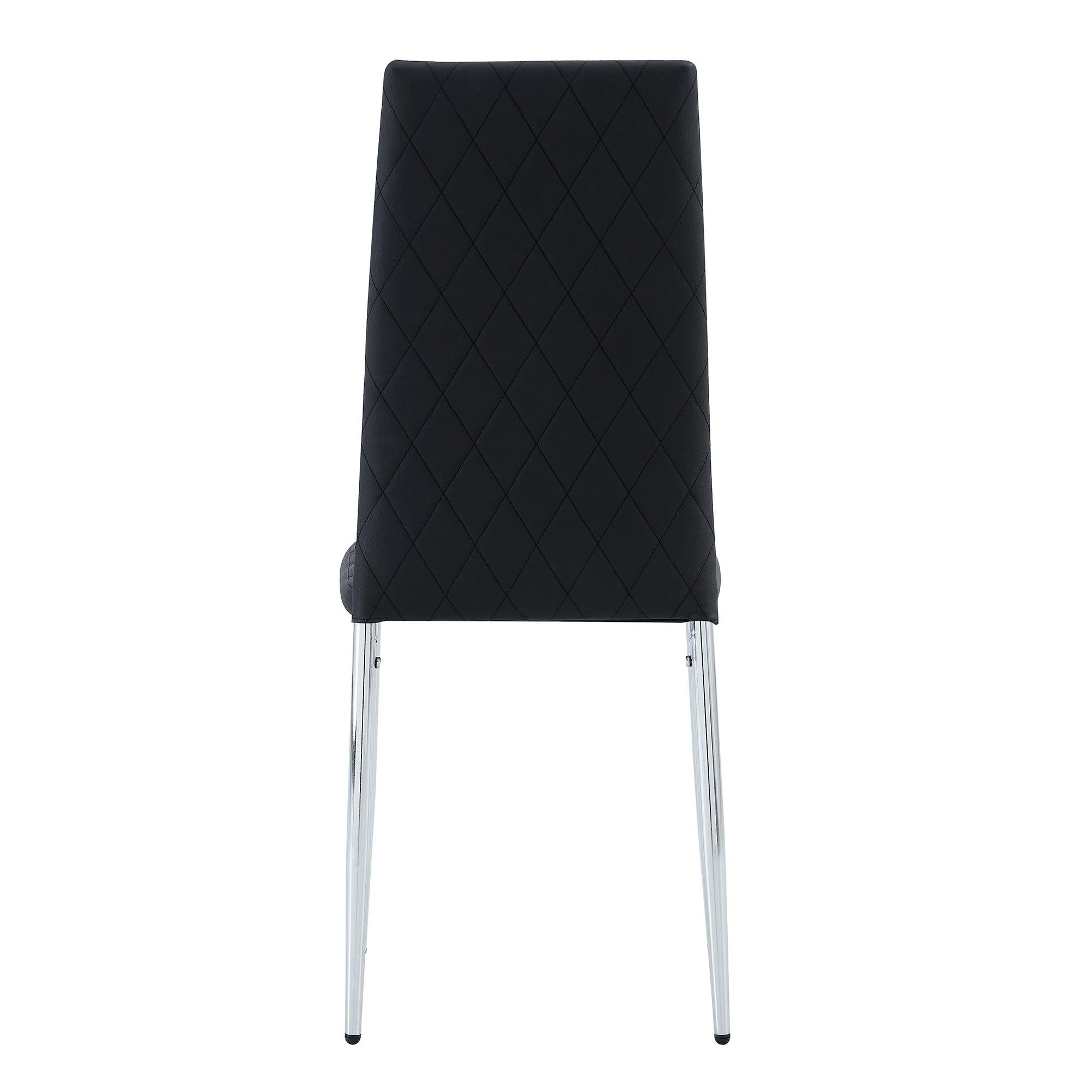 Grid Shaped Armless High Back Dining Chair, 6-piece set, Office Chair. Applicable to DiningRoom, Living Room, Kitchen and Office.Black Chair and Electroplated Metal Leg