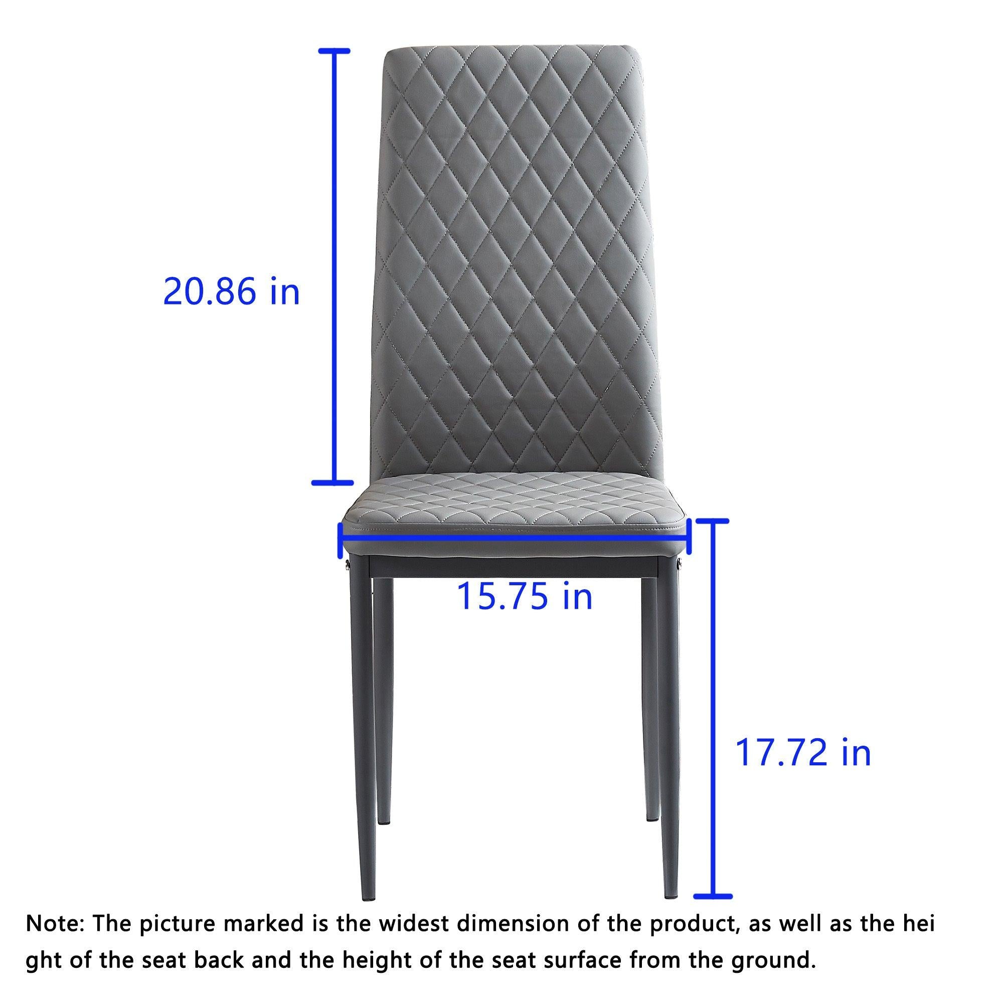 Light GrayModern minimalist dining chair fireproof leather sprayed metal pipe diamond grid pattern restaurant home conference chair set of 6