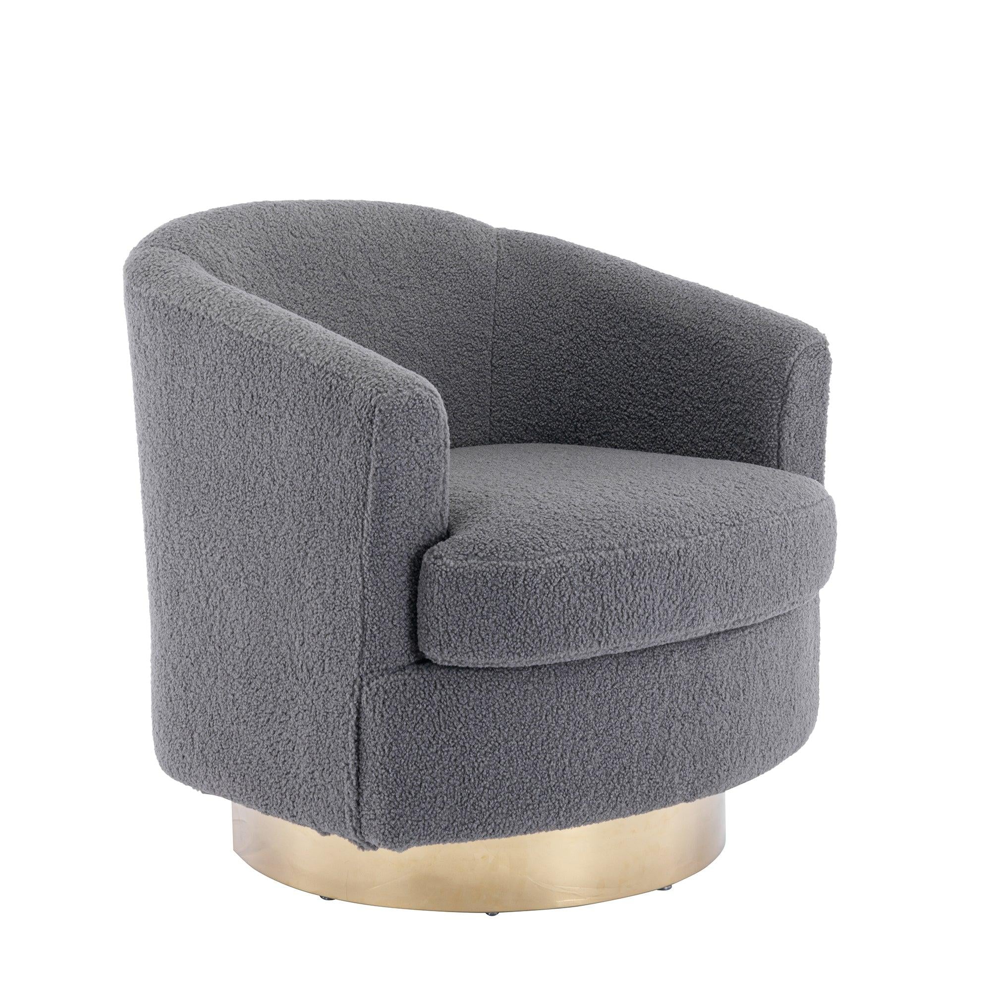 30.7''W Boucle Swivel Accent Barrel ChairModern Comfy Sofa With Gold Stainless Steel Base for Living Room, 360 Degree Club Arm Chair for Nursery Bedroom Living Room Lounge Hotel (Gray Boucle)