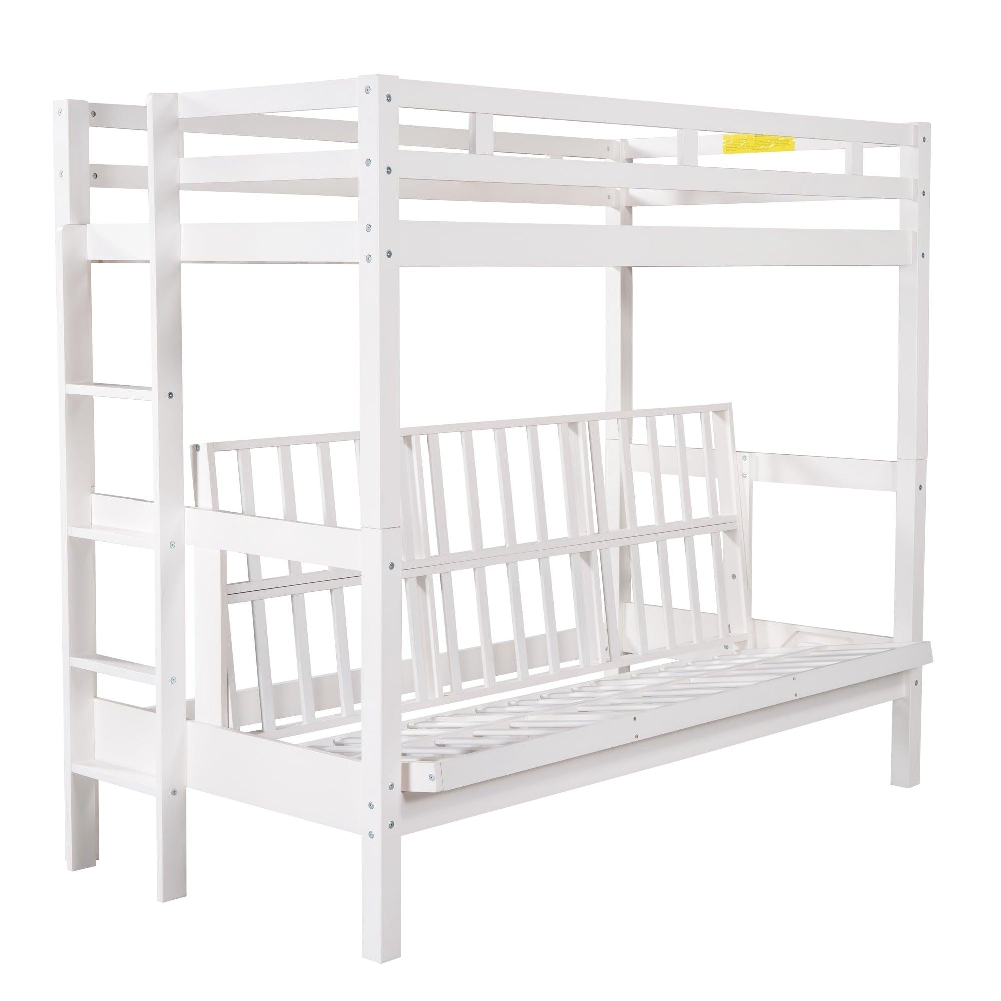 Twin over Full Bunk Bed,Down Bed can be Converted into Daybed,White