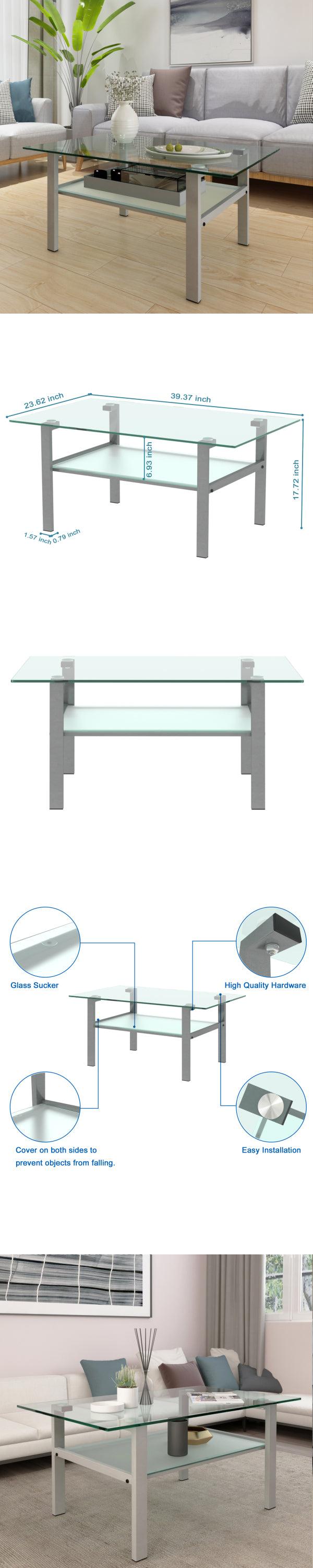 Transparent glass grey coffee table,Modern simple, living room coffee table, side center table