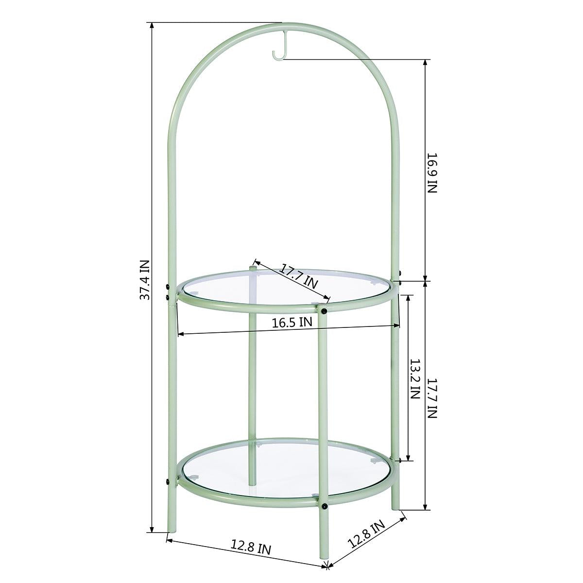 Glass Top End Table withStorage,Round Multi-Tiered Plant Stand - Mint green