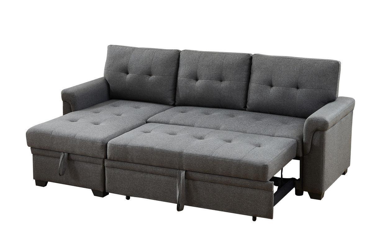 Lucca Dark Gray Linen Reversible Sleeper Sectional Sofa withStorage Chaise