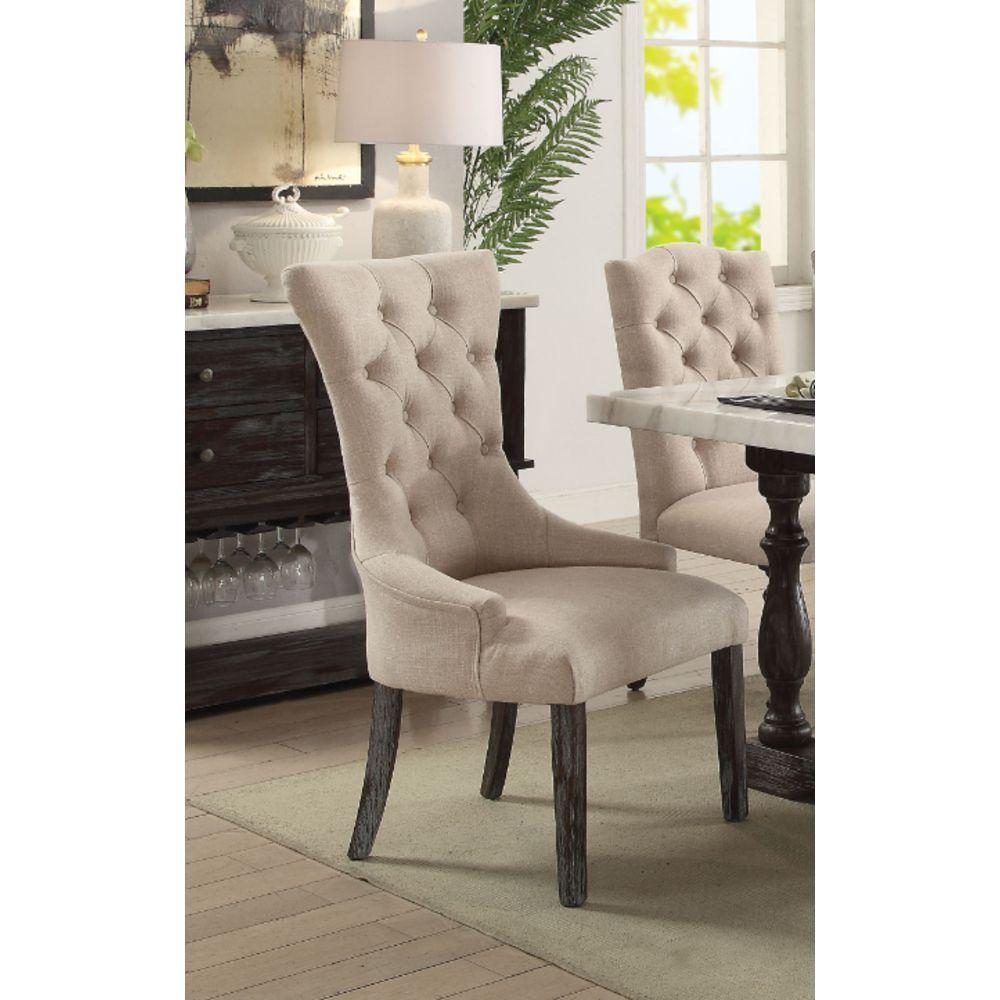 ACME Gerardo Dining Chair (Set-2) in Beige Linen & Weathered Espresso 60823 image