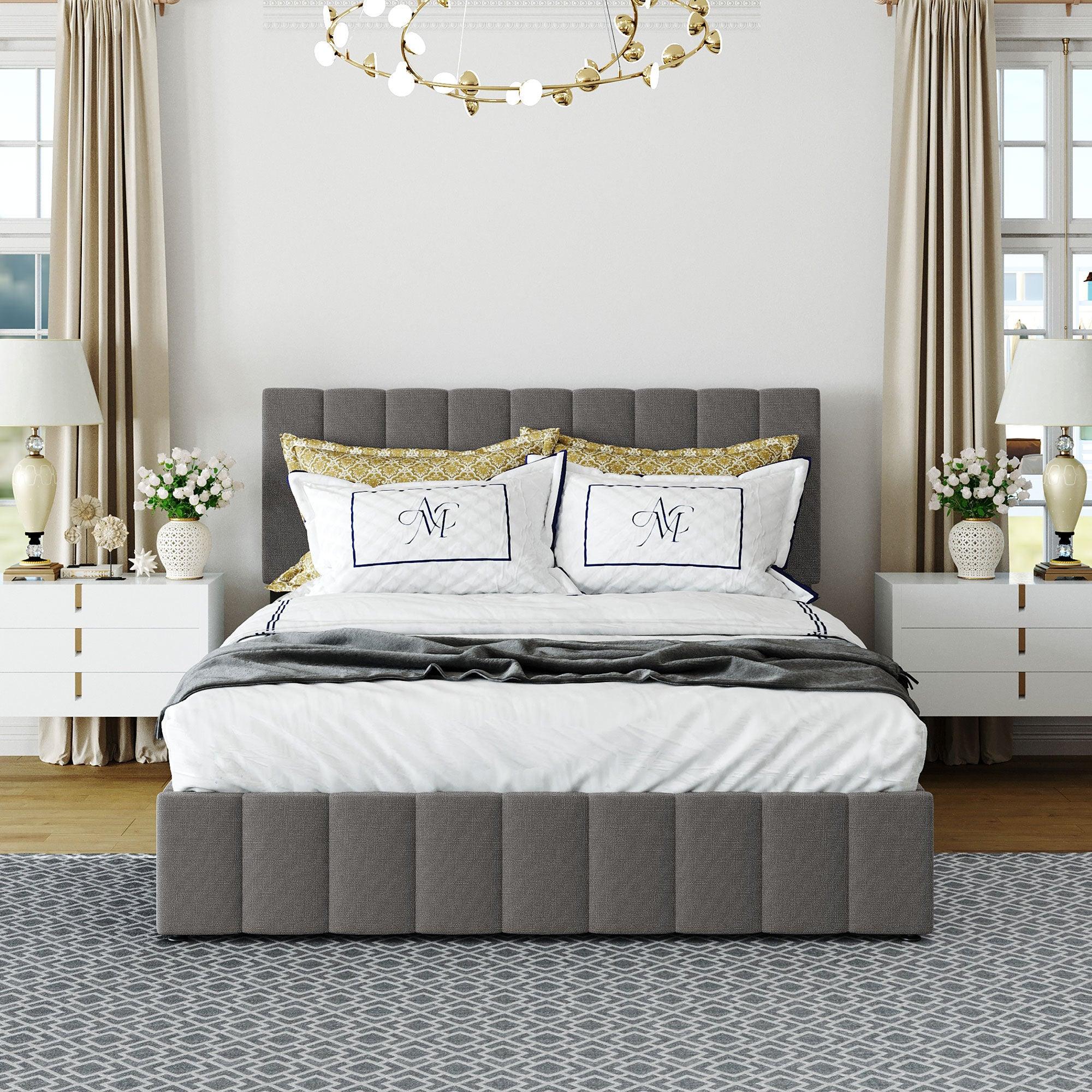 Queen size Upholstered Platform bed with a HydraulicStorage System - Gray