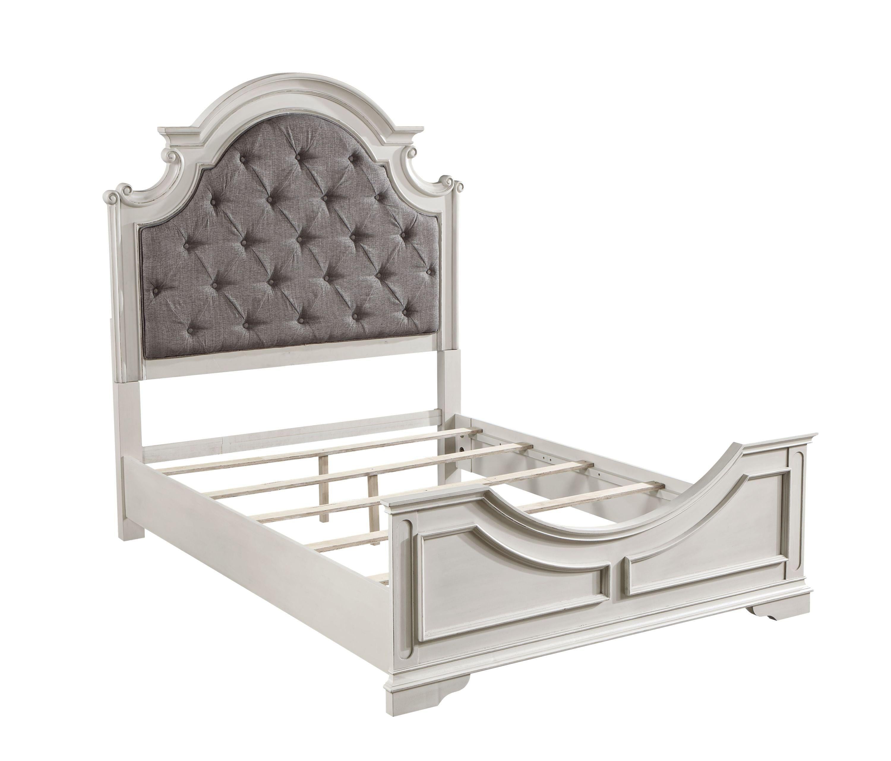 ACME Florian Eastern King Bed in Gray Fabric & Antique White Finish BD01647EK