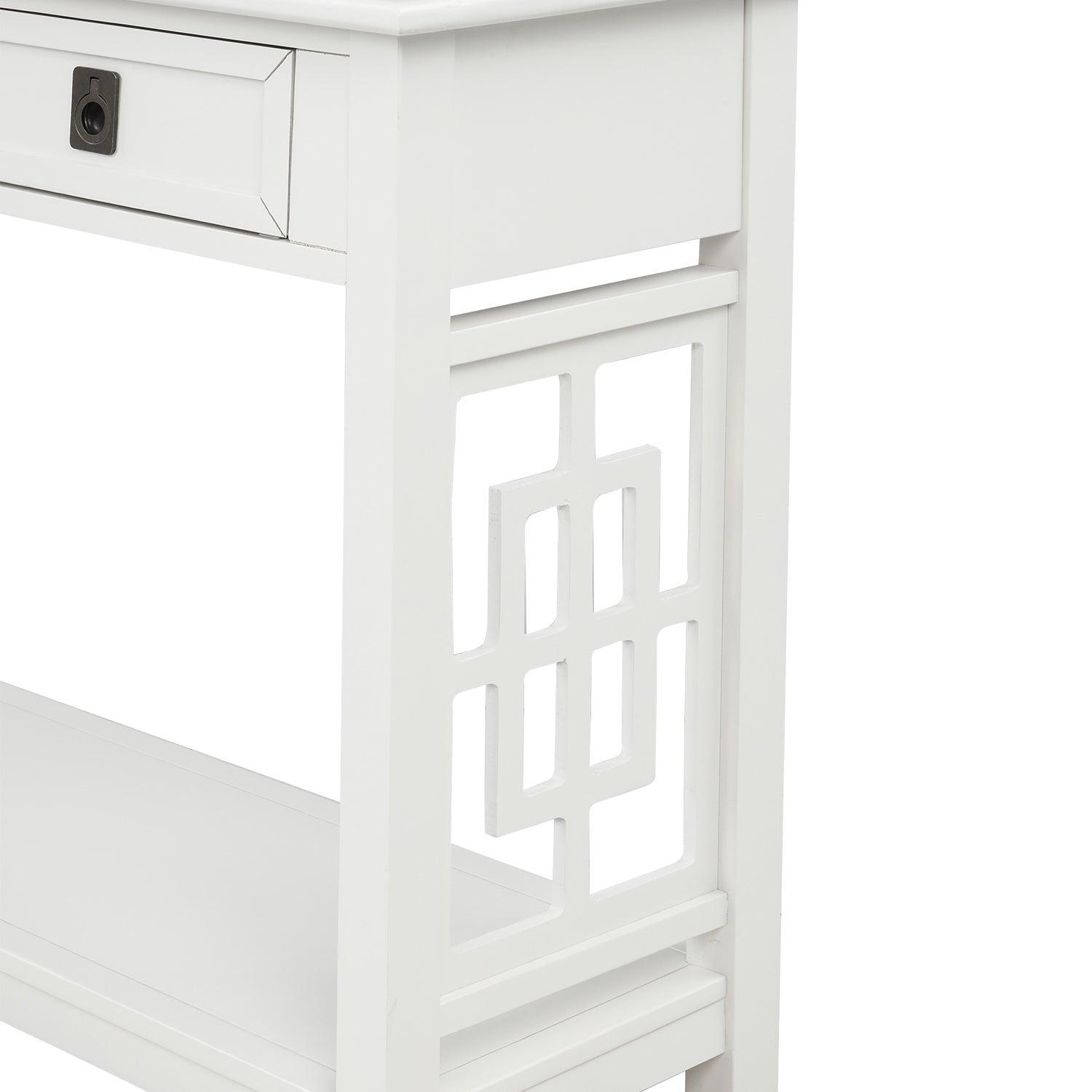 Console Table with 2 Drawers and Bottom Shelf, Entryway Accent Sofa Table (White)