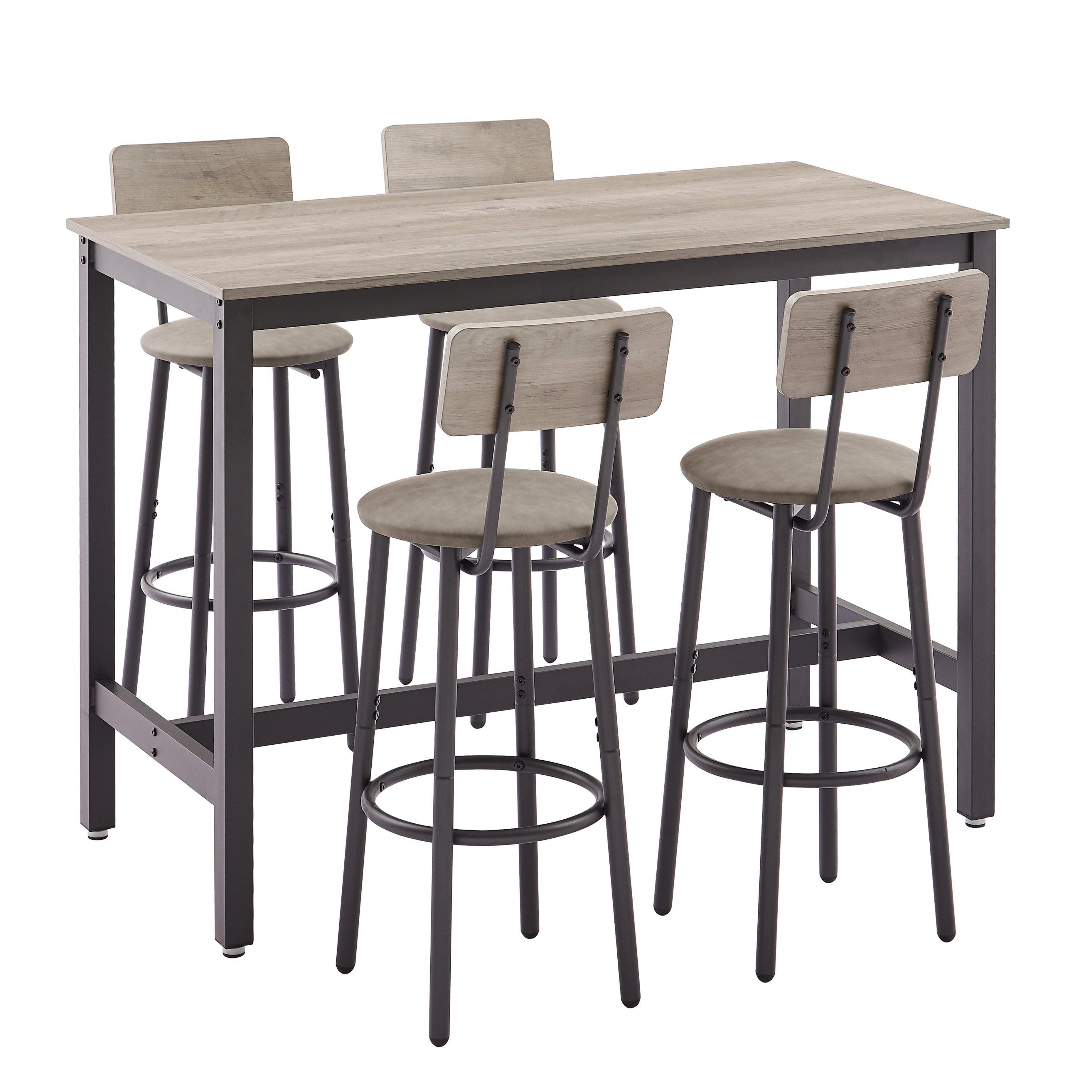 Bar Table Set with 4 Bar stools PU Soft seat with backrest (Grey，47.24’’w x 23.62’’d x 35.43’’h)