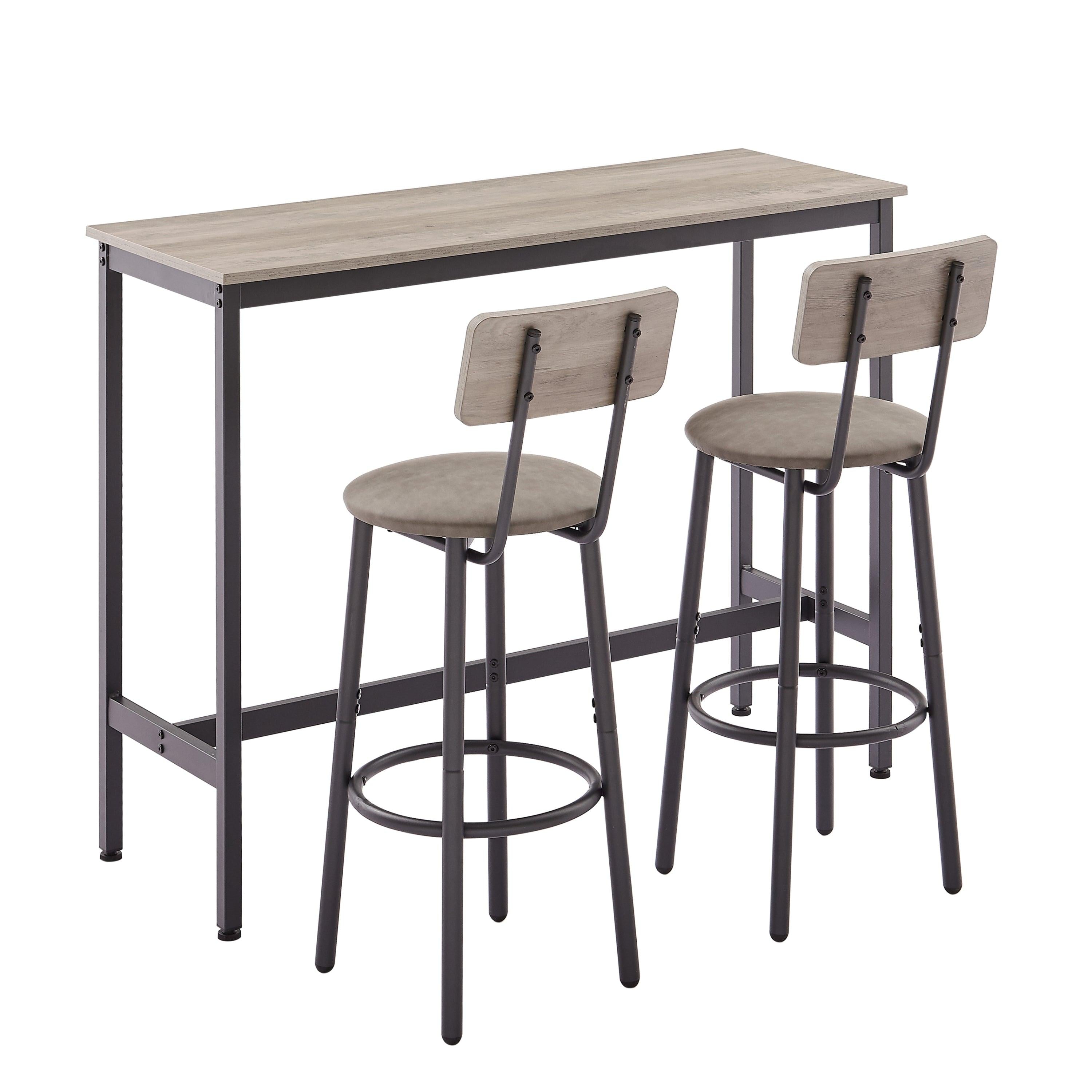 Bar Table Set with 2 Bar stools PU Soft seat with backrest (Grey,43.31’’L*15.75’’W*35.43’H)