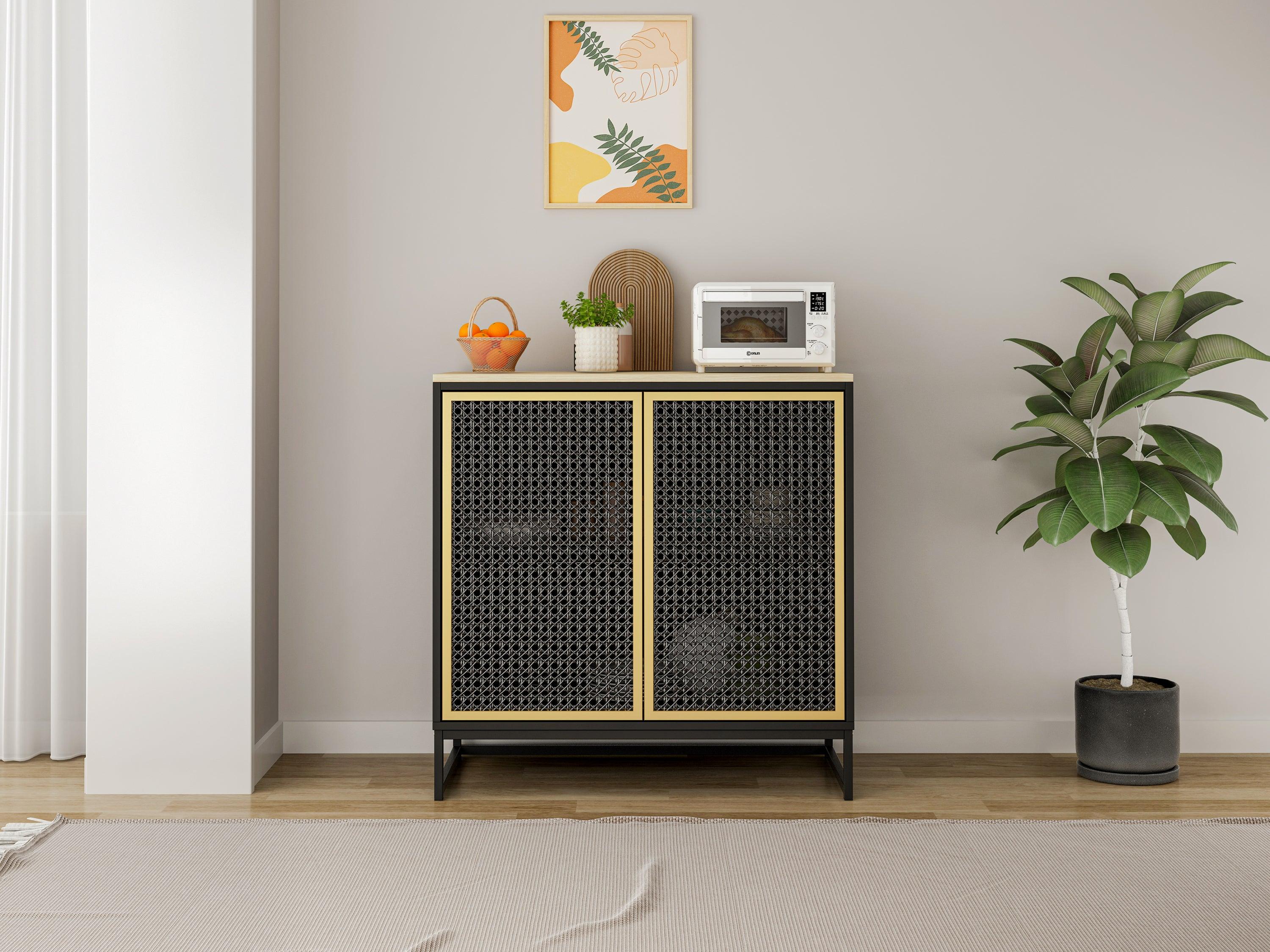 2 Door Cabinet，Sideboard and Buffet Table withStorage, Made with Iron and MDF，Modern Furniture Decor