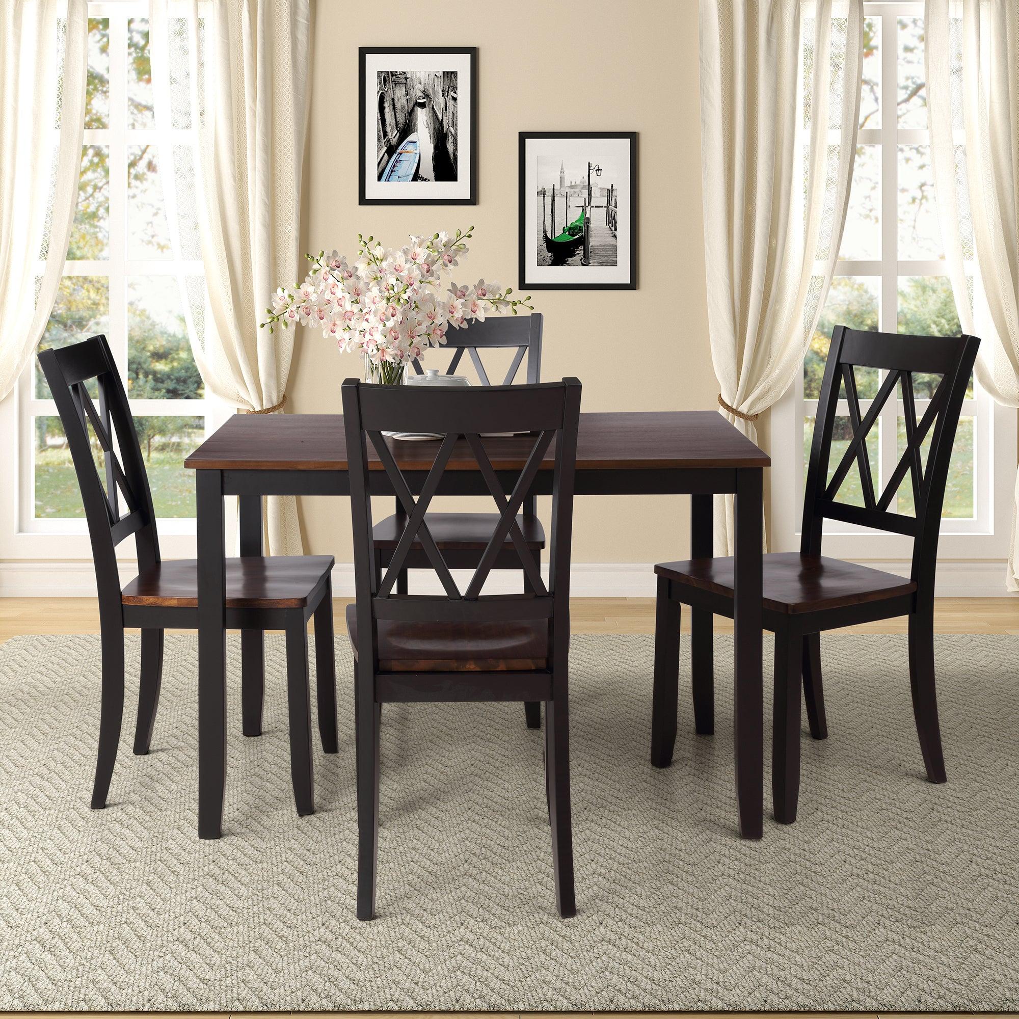 5-Piece Dining Table Set Home Kitchen Table and Chairs Wood Dining Set (Black+Cherry)