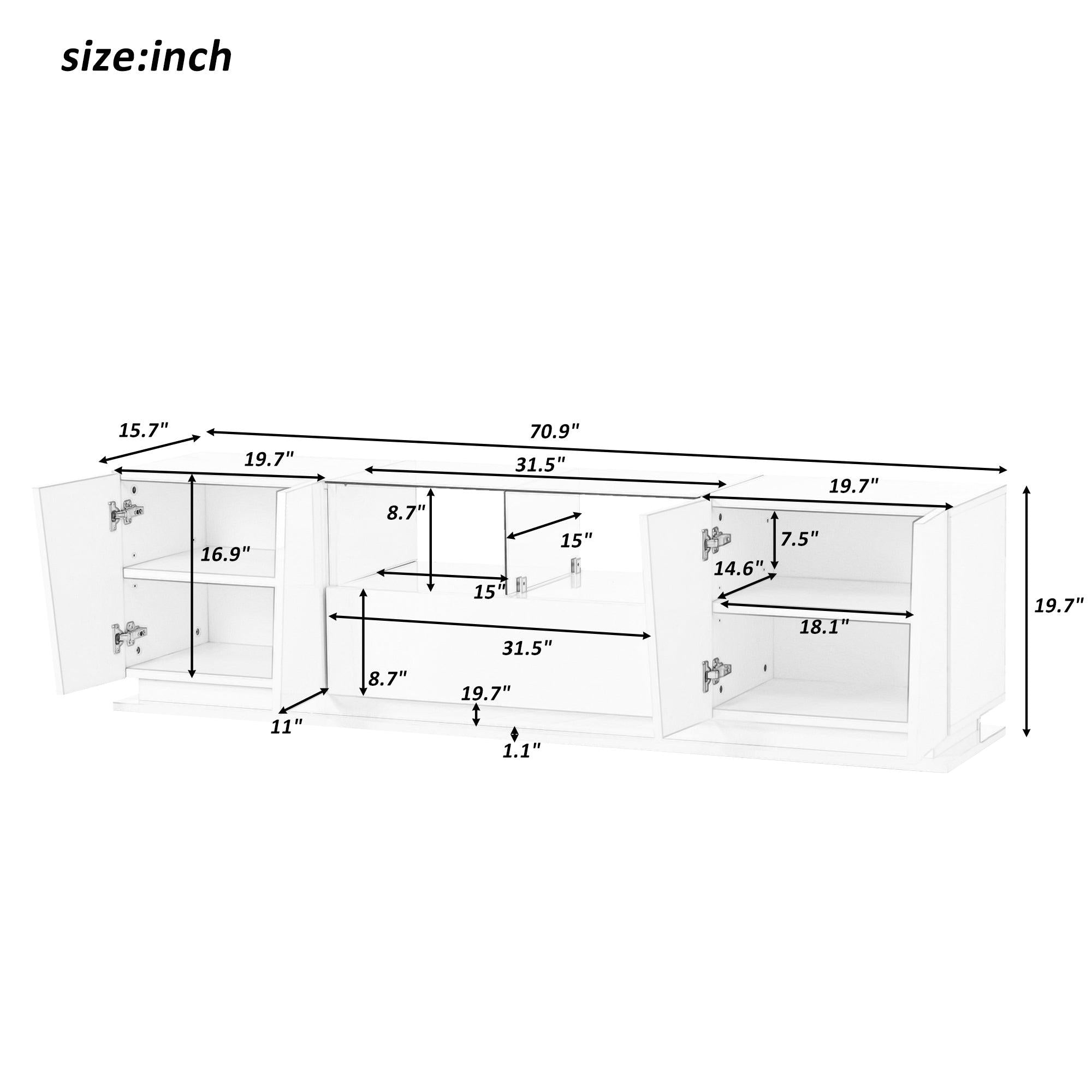 TV Stand with Tempered Glass,Modern High Gloss Entertainment Center for TVs Up to 72'',TV Cabinet withStorage and LED Color Changing Lights for Living Room,White