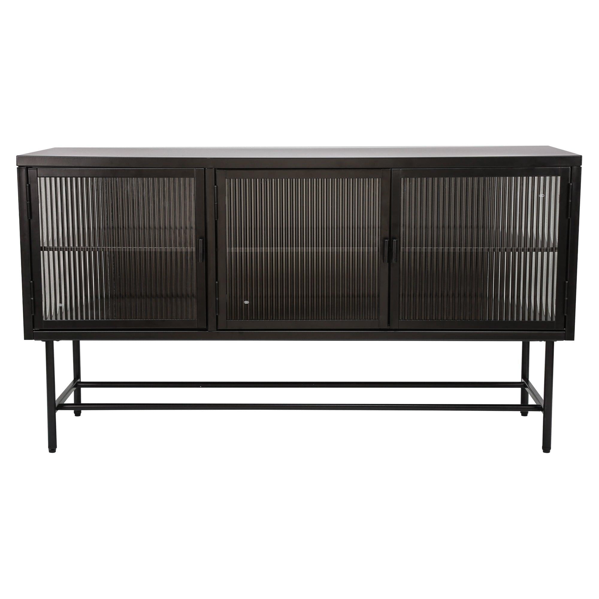 Retro Style Entertainment Center TV Console TV Stand with EnclosedStorage Display Cupboard Stylish Fluted Glass TV Table with Wide Countertop Glass Doors Detachable Shelves Bottom Space