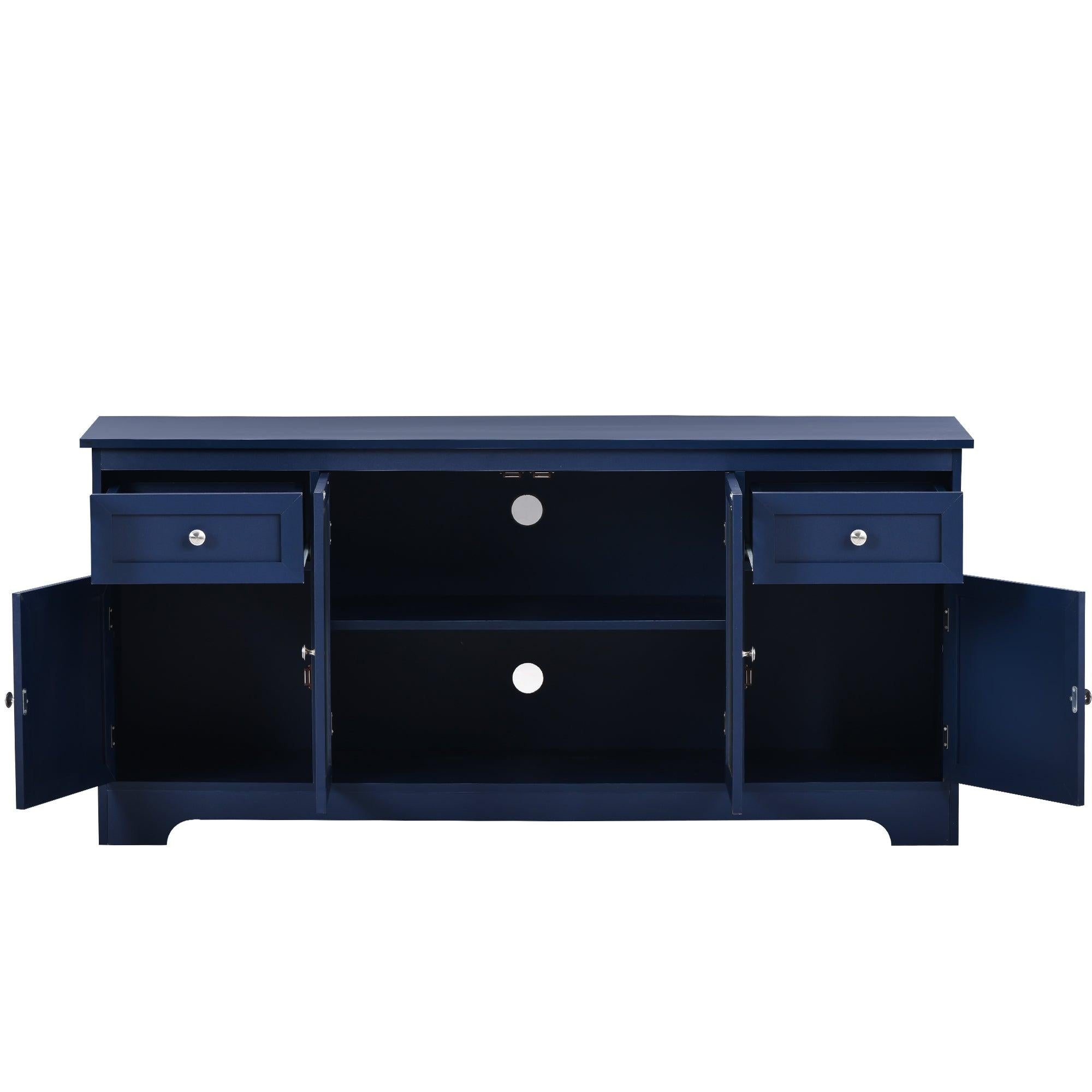 TV Stand for TV up to 65in with 4 Doors Adjustable Panels Open Style Cabinet, Sideboard for Living room, Navy