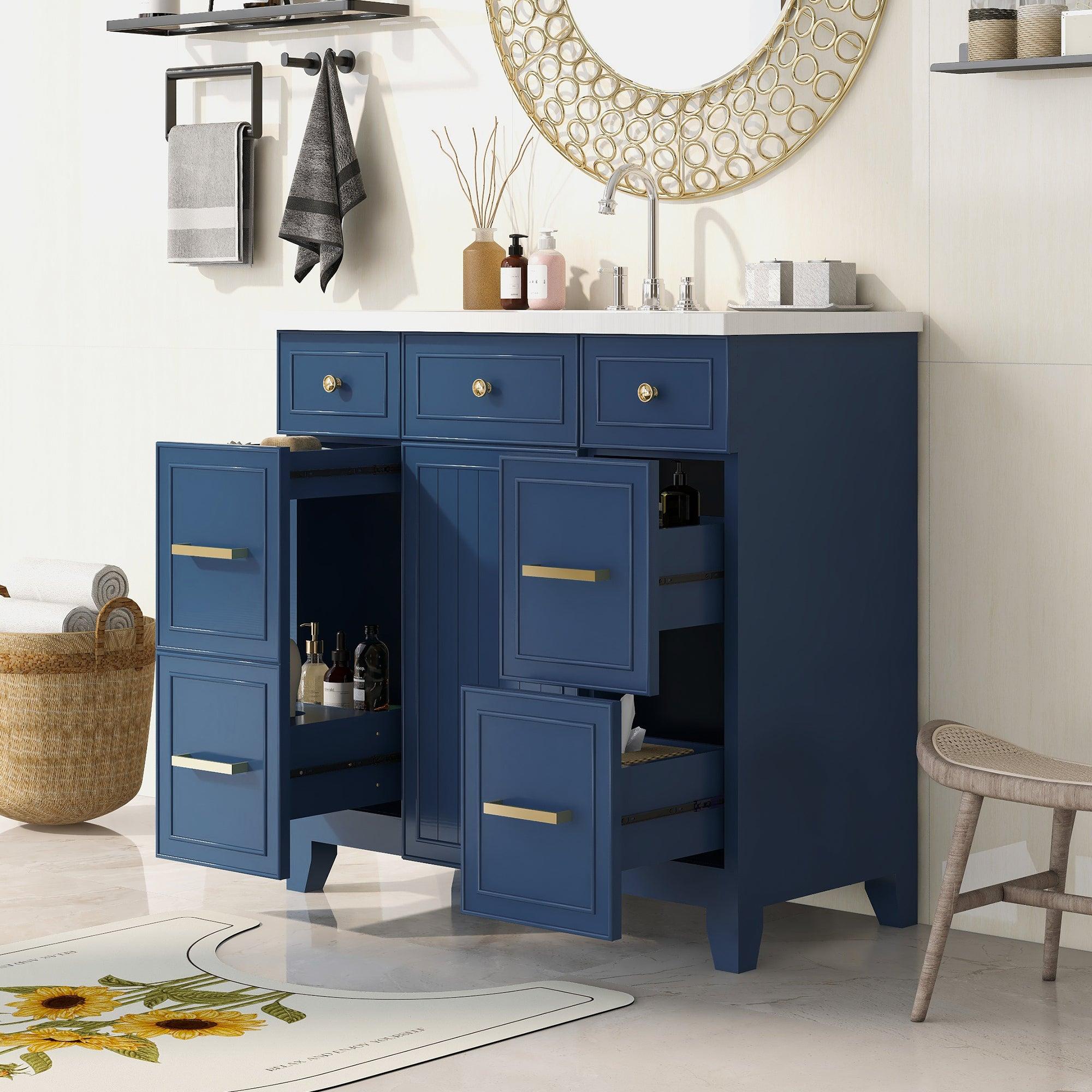 36" Bathroom Vanity Cabinet with Sink Top Combo Set, Navy Blue，Single Sink，Shaker Cabinet with Soft Closing Door and Drawer image