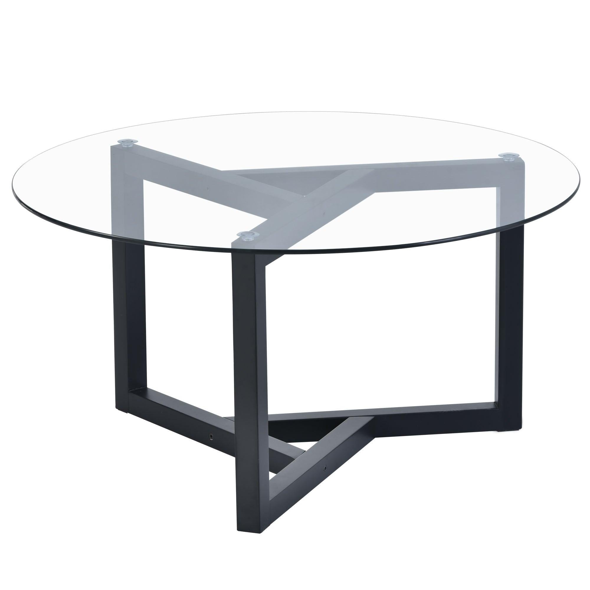 Round Glass Coffee TableModern Cocktail Table Easy Assembly with Tempered Glass Top & Sturdy Wood Base (Black)