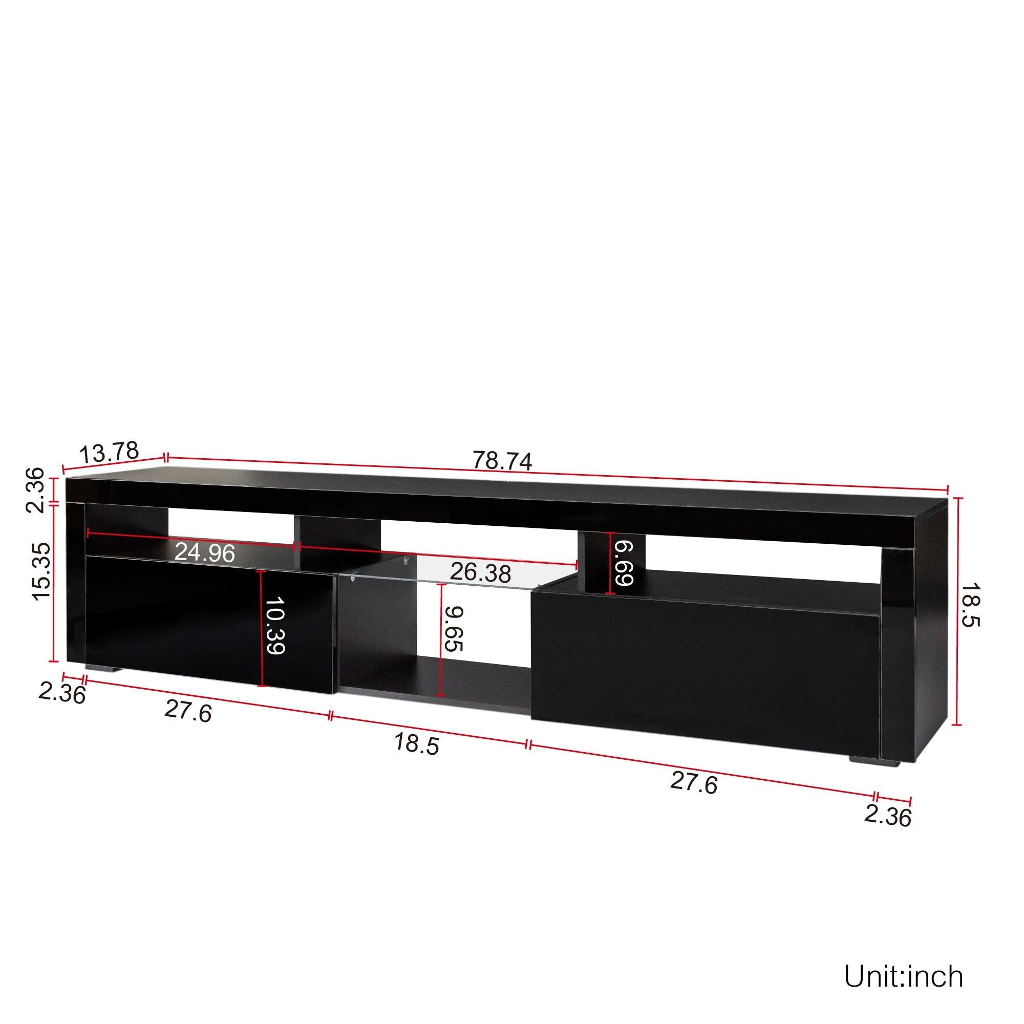 BlackModern simple TV cabinet，2Storage Cabinet with Open Shelves for Living Room Bedroom