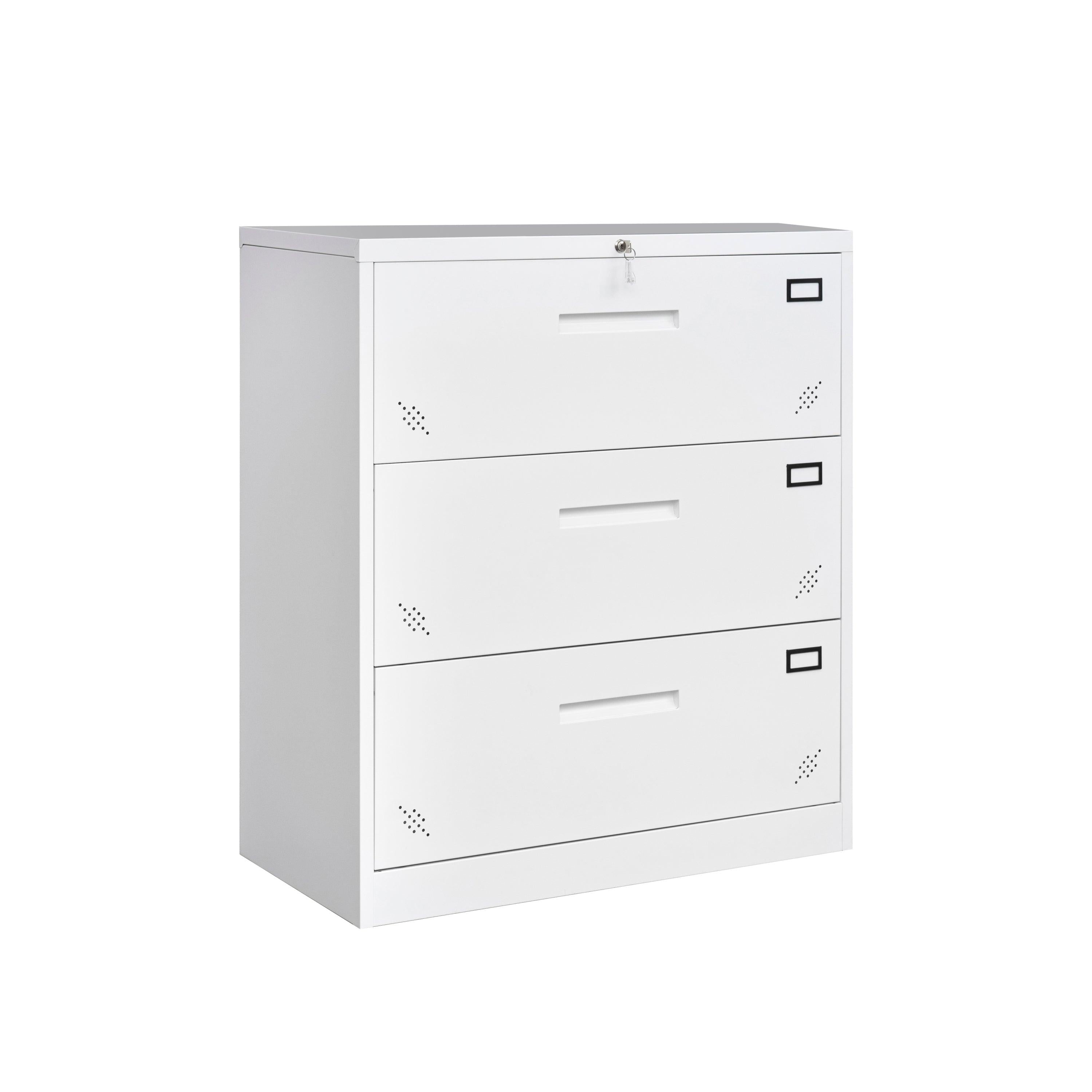 3 Drawer Lateral Filing Cabinet for Legal/Letter A4 Size, Large Deep Drawers Locked by Keys, Locking Wide File Cabinet for Home Office, Metal Steel