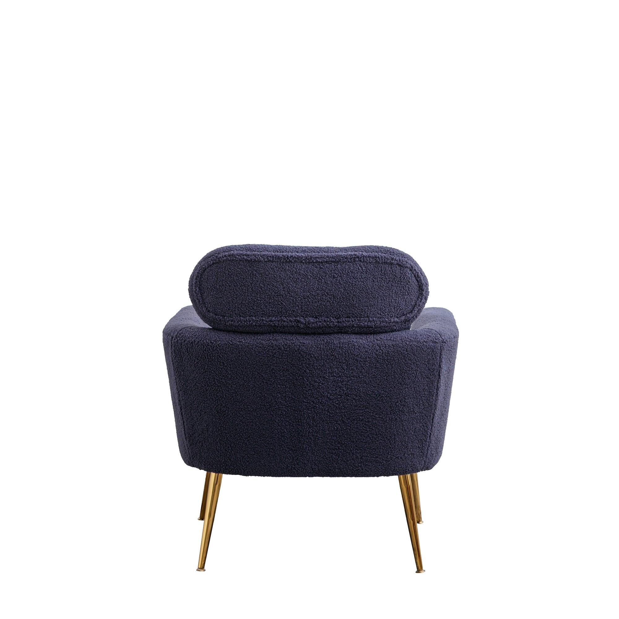 29.5"WModern Boucle Accent Chair Armchair Upholstered Reading Chair Single Sofa Leisure Club Chair with Gold Metal Leg and Throw Pillow for Living Room Bedroom Dorm Room Office, Navy Boucle