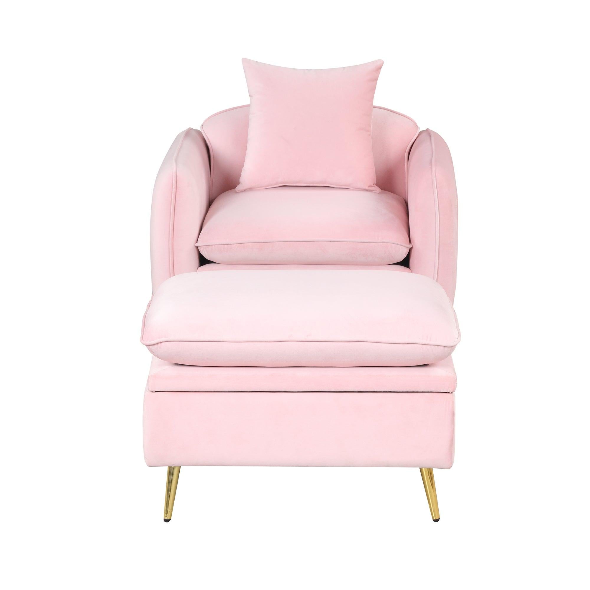 35.2"Modern Accent Chair,Single Sofa Chair with Ottoman Foot Rest and Pillow for Living Room Bedroom Small Spaces Apartment Office,Pink