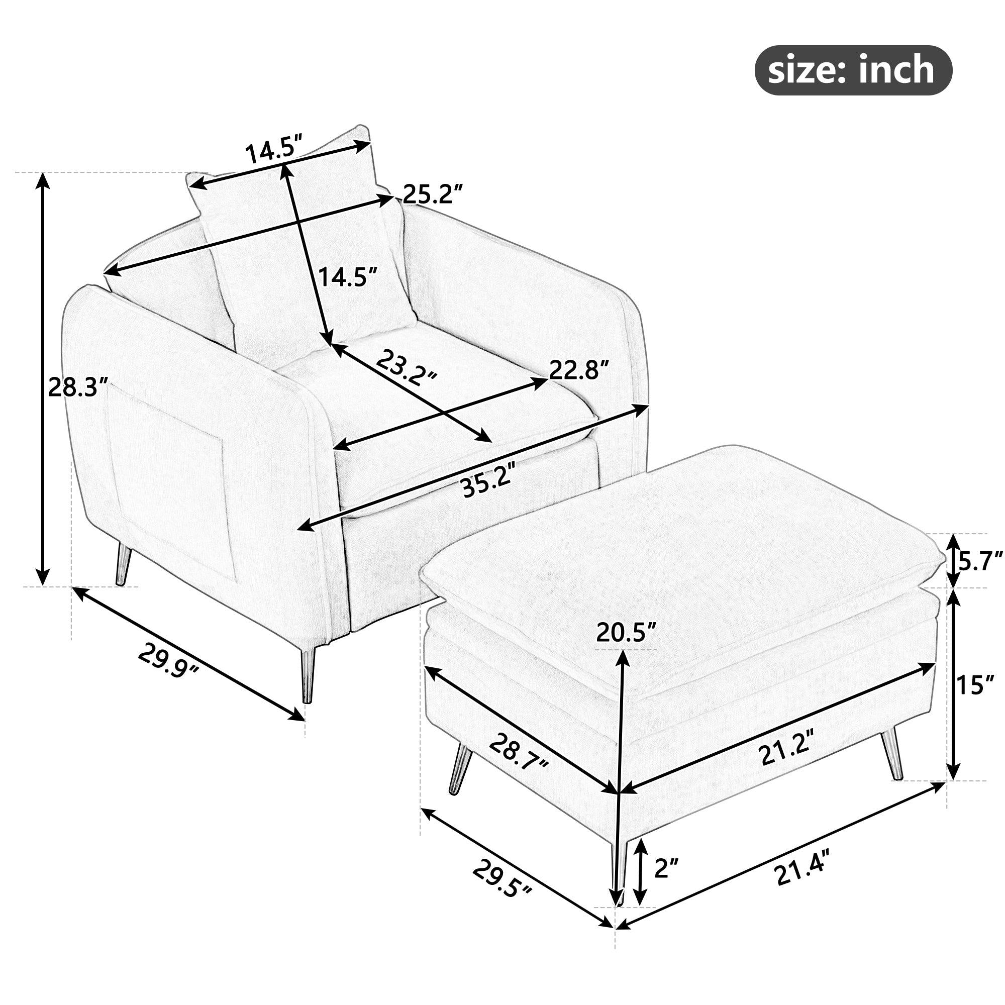 35.2"Modern Accent Chair,Single Sofa Chair with Ottoman Foot Rest and Pillow for Living Room Bedroom Small Spaces Apartment Office,Pink