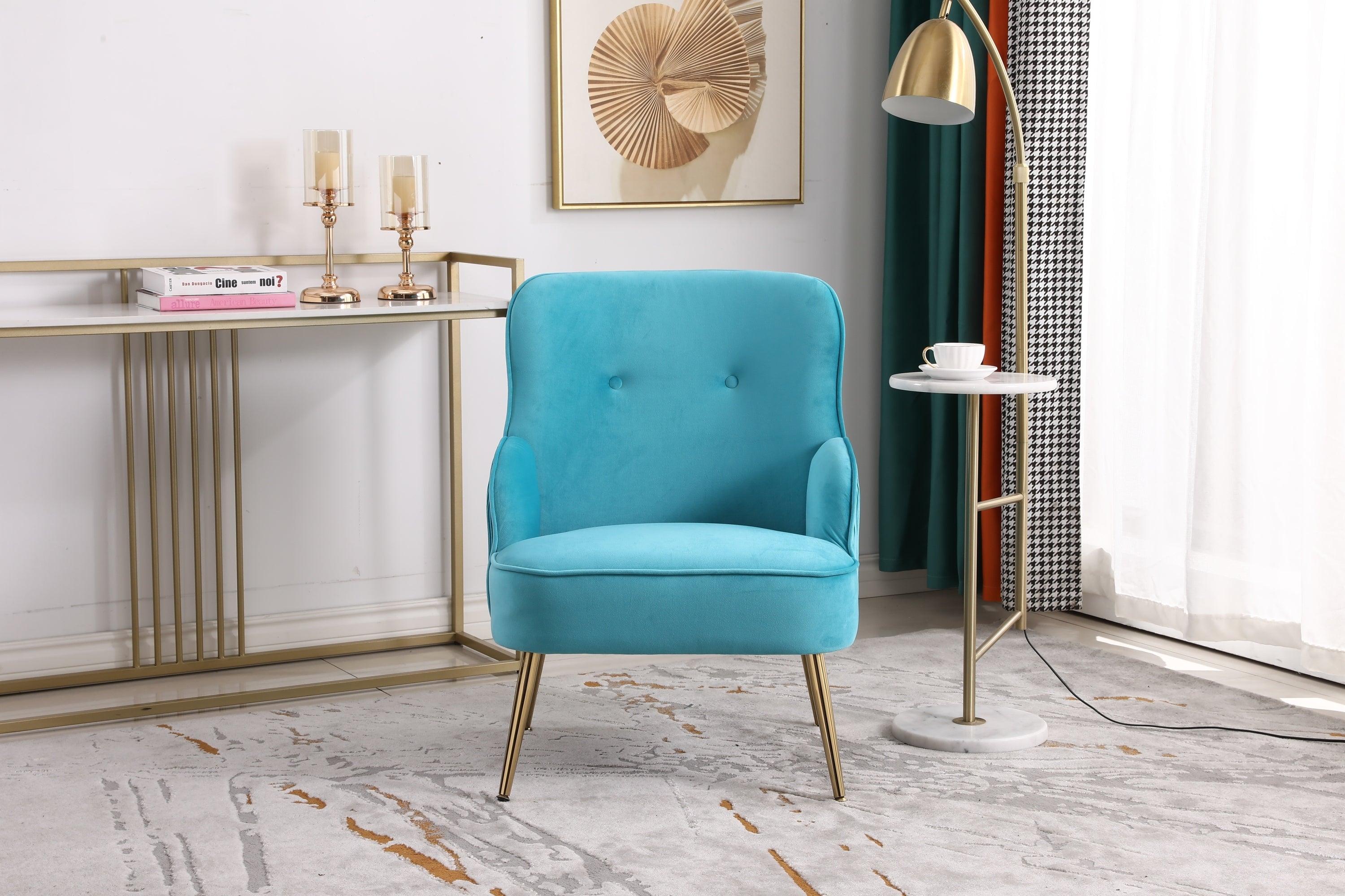 Velvet Accent Chair for Living Room/Bed Room/Guest Room, Upholstered Mid CenturyModern Leisure Chair with Metal Legs Guest Chair Vanity Chair, Teal Blue