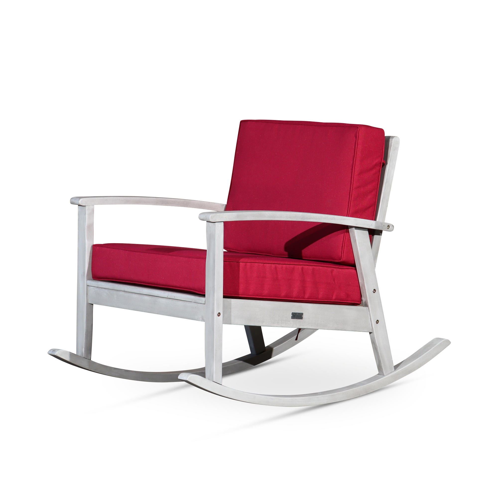 Eucalyptus Rocking Chair with Cushions, Silver Gray Finish, Burgundy Cushions image