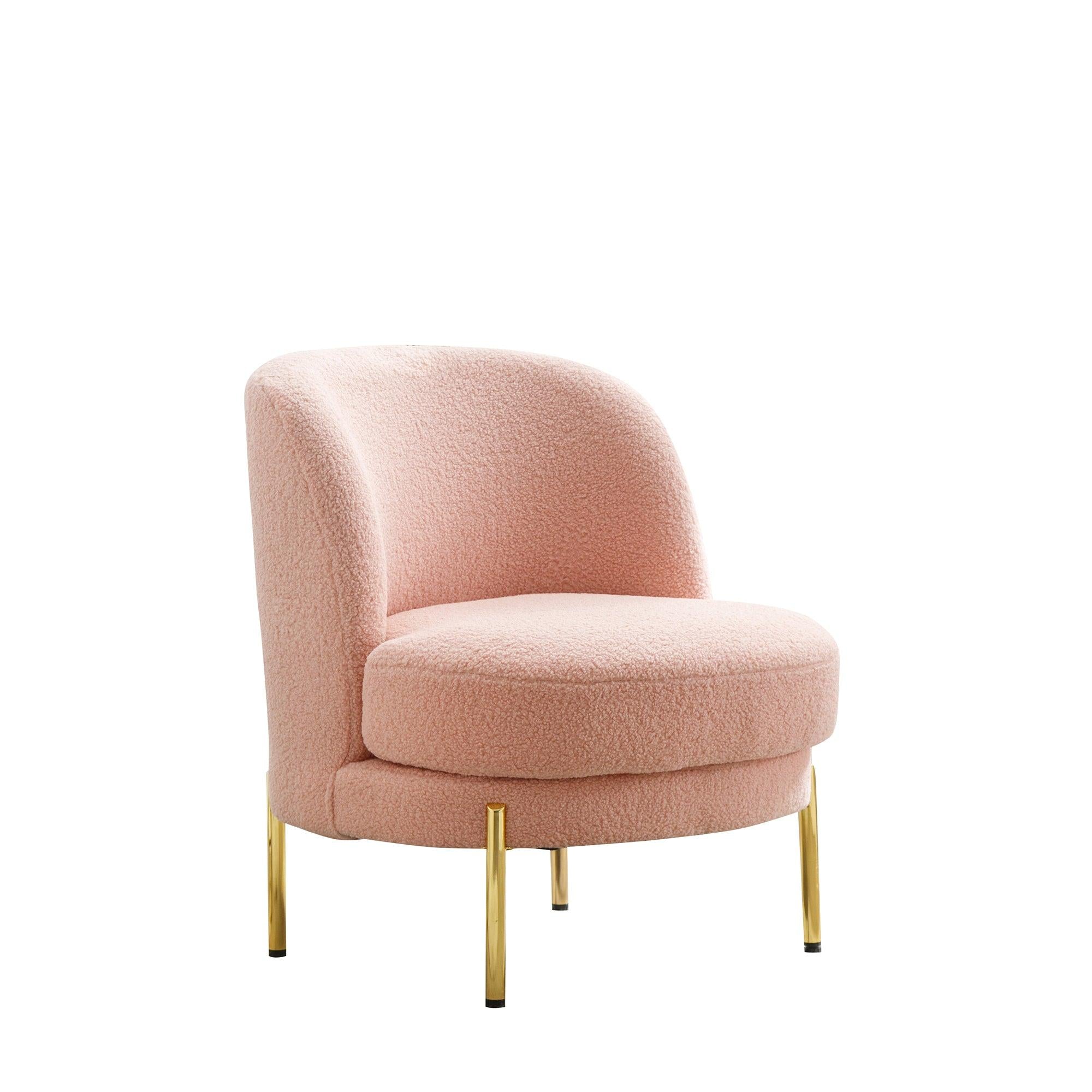 28.4"W Accent Chair Upholstered Curved Backrest Reading Chair Single Sofa Leisure Club Chair with Golden Adjustable Legs For Living Room Bedroom Dorm Room (Pink Boucle)