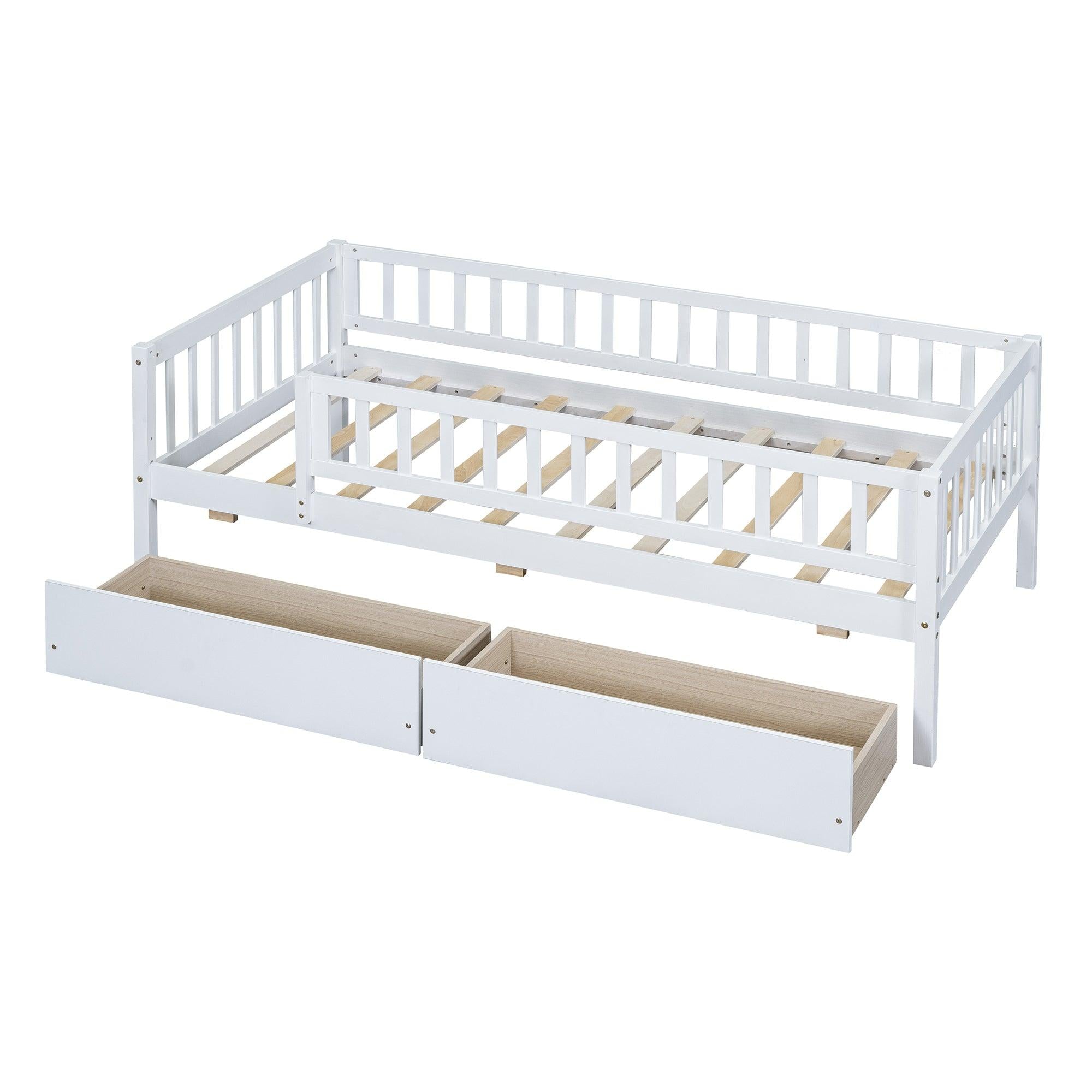 Twin Size Daybed Wood Bed with Two Drawers , White