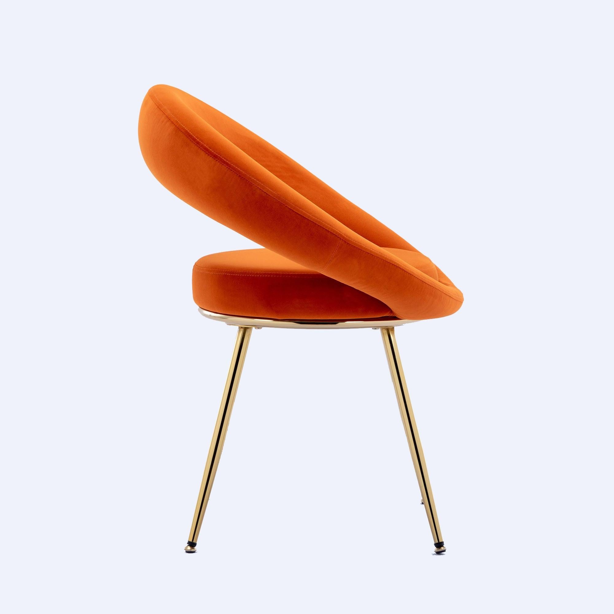 Orange VelvetModern accent/Conversation Lounge Chair With  Gold Plated Legs, unique appearance，Suitable For Office, Lounge, Living Room