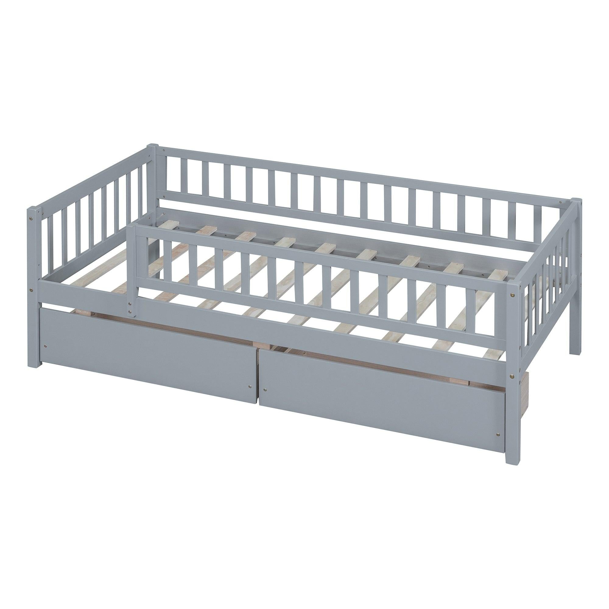 Twin Size Daybed Wood Bed with Two Drawers, Gray