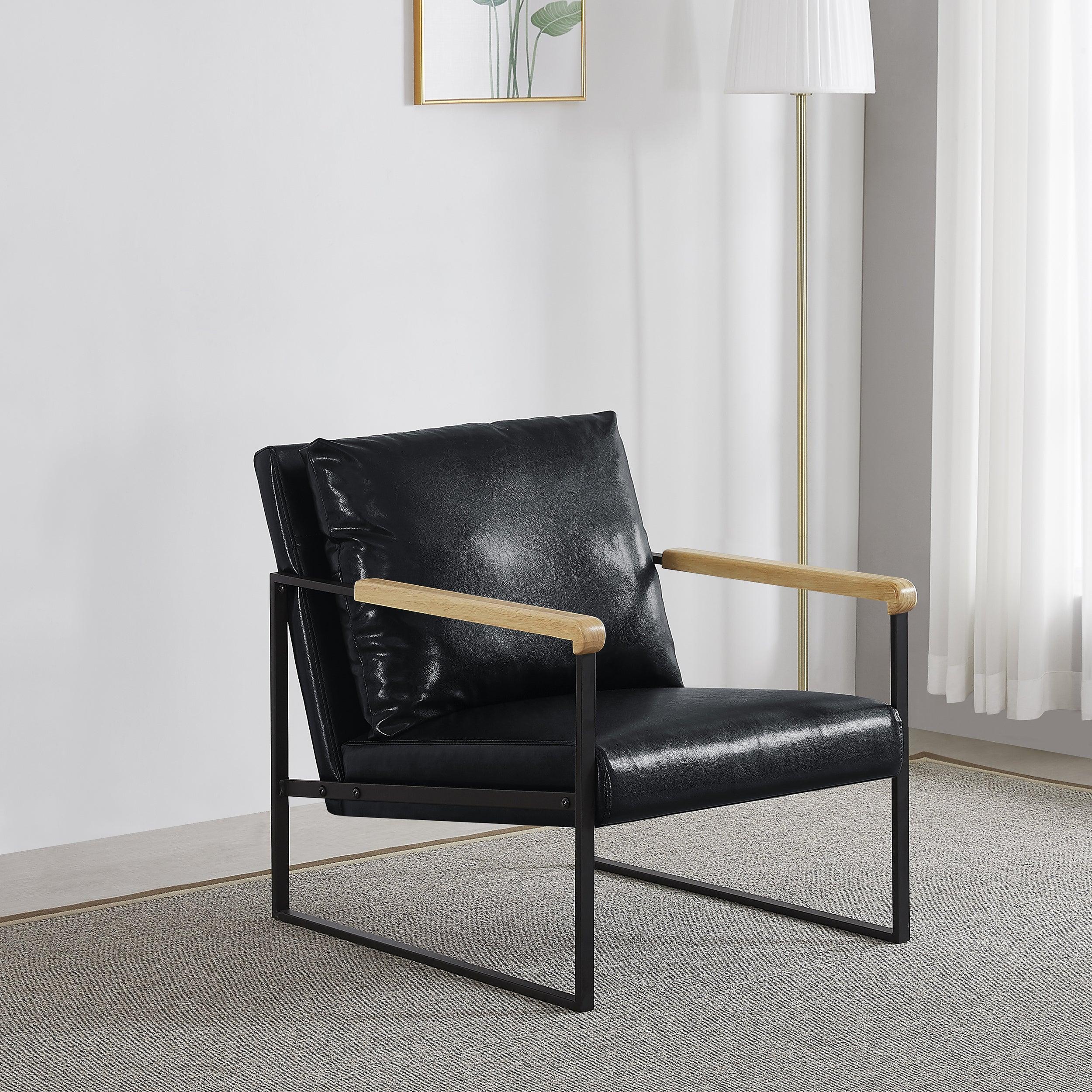 Metal Frame with Faux Leather Upholstery  Chair (Black) image