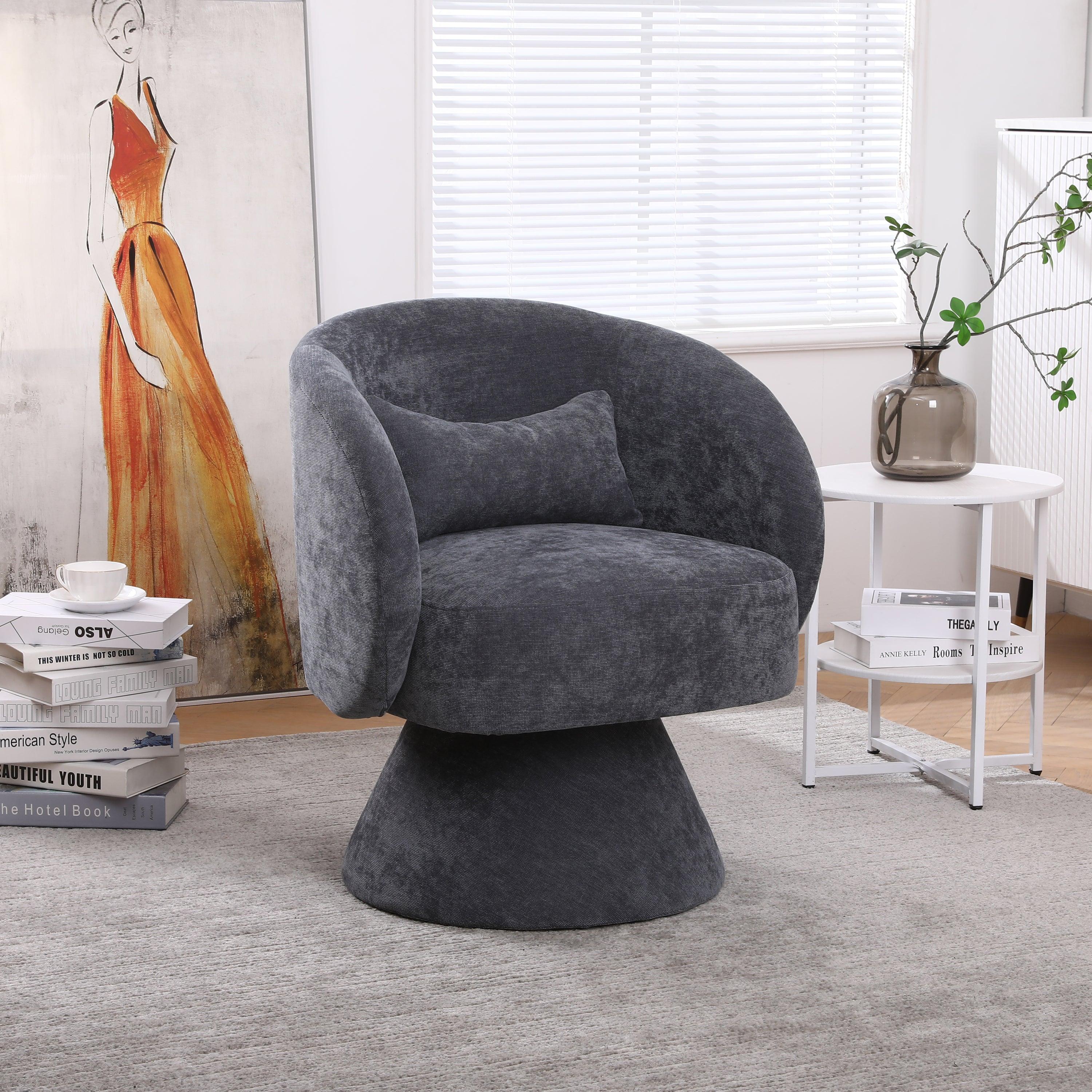 Swivel Accent Chair Armchair, Round Barrel Chair in Fabric for Living Room Bedroom(Dark Grey) image