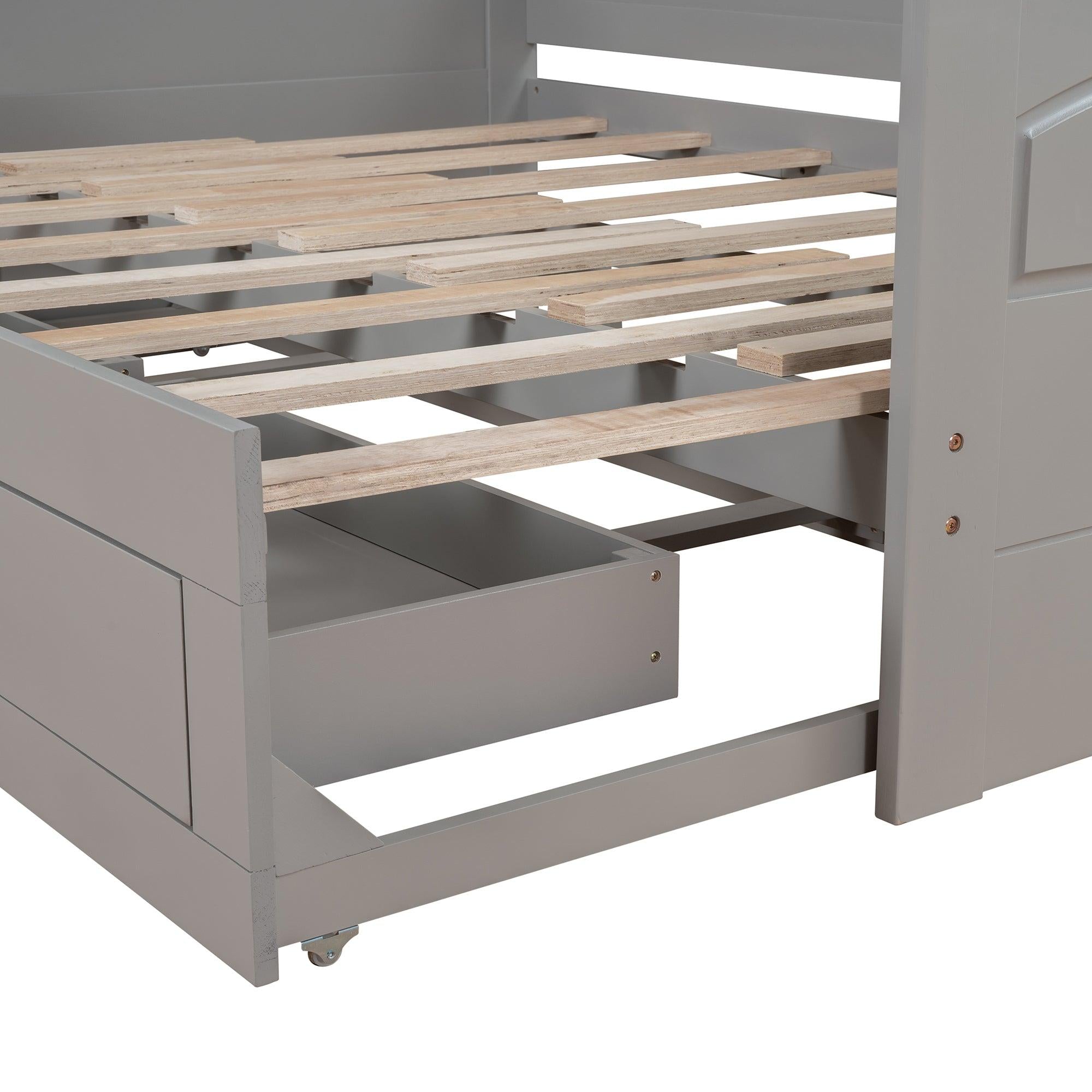 Wooden Daybed with Trundle Bed and TwoStorage Drawers , Extendable Bed Daybed,Sofa Bed with Two Drawers, Gray