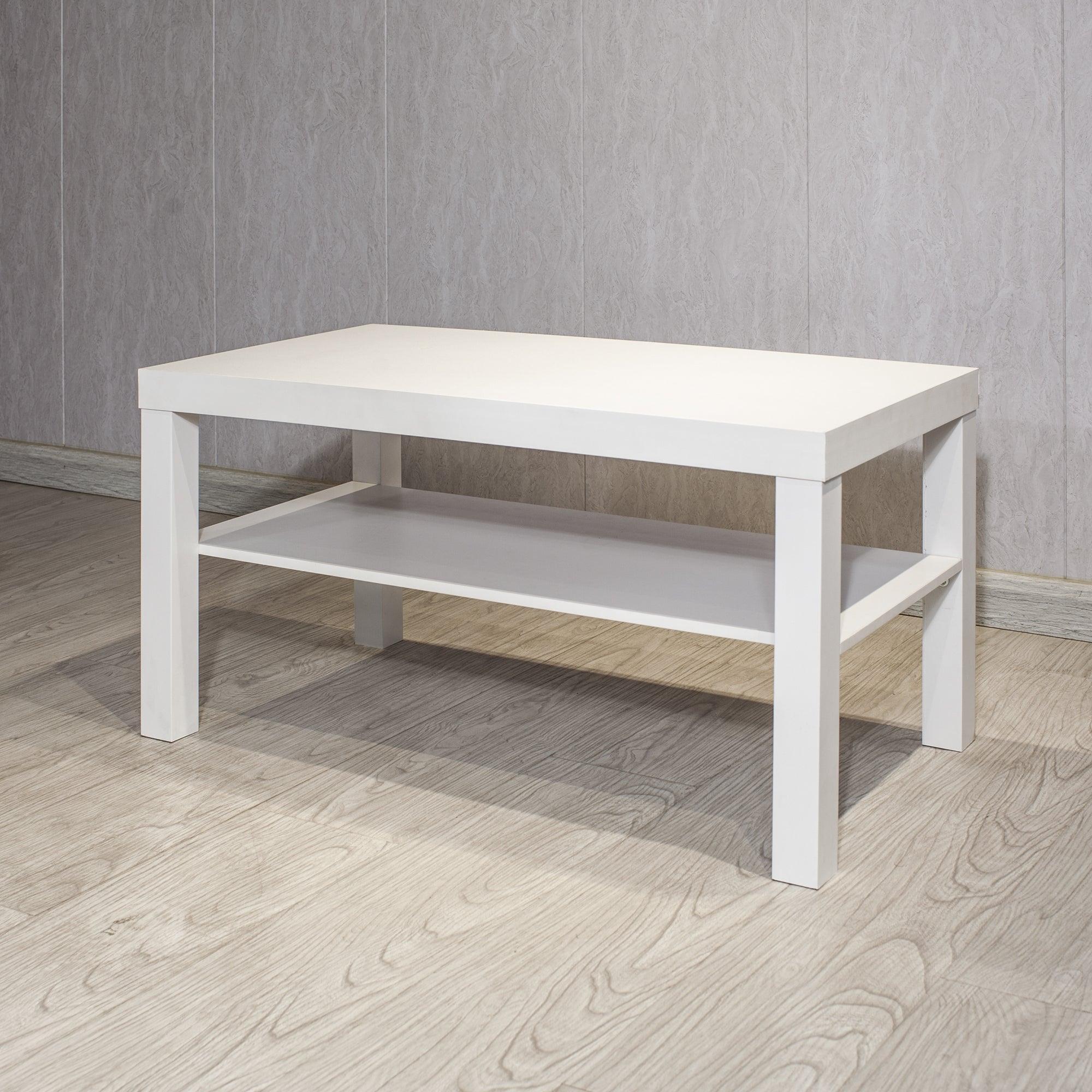 White Wooden 2-Tier Coffee Table withStorage Shelf, Sofa Center Table for Living Room, Home, Office