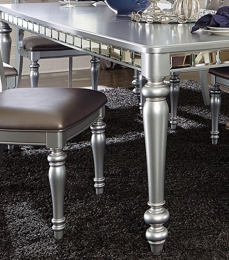 Glamorous Silver Finish Dining Set 5pc Dining Table 4x Side Chairs Crystal Button Tufted UpholsteredModern Style Furniture