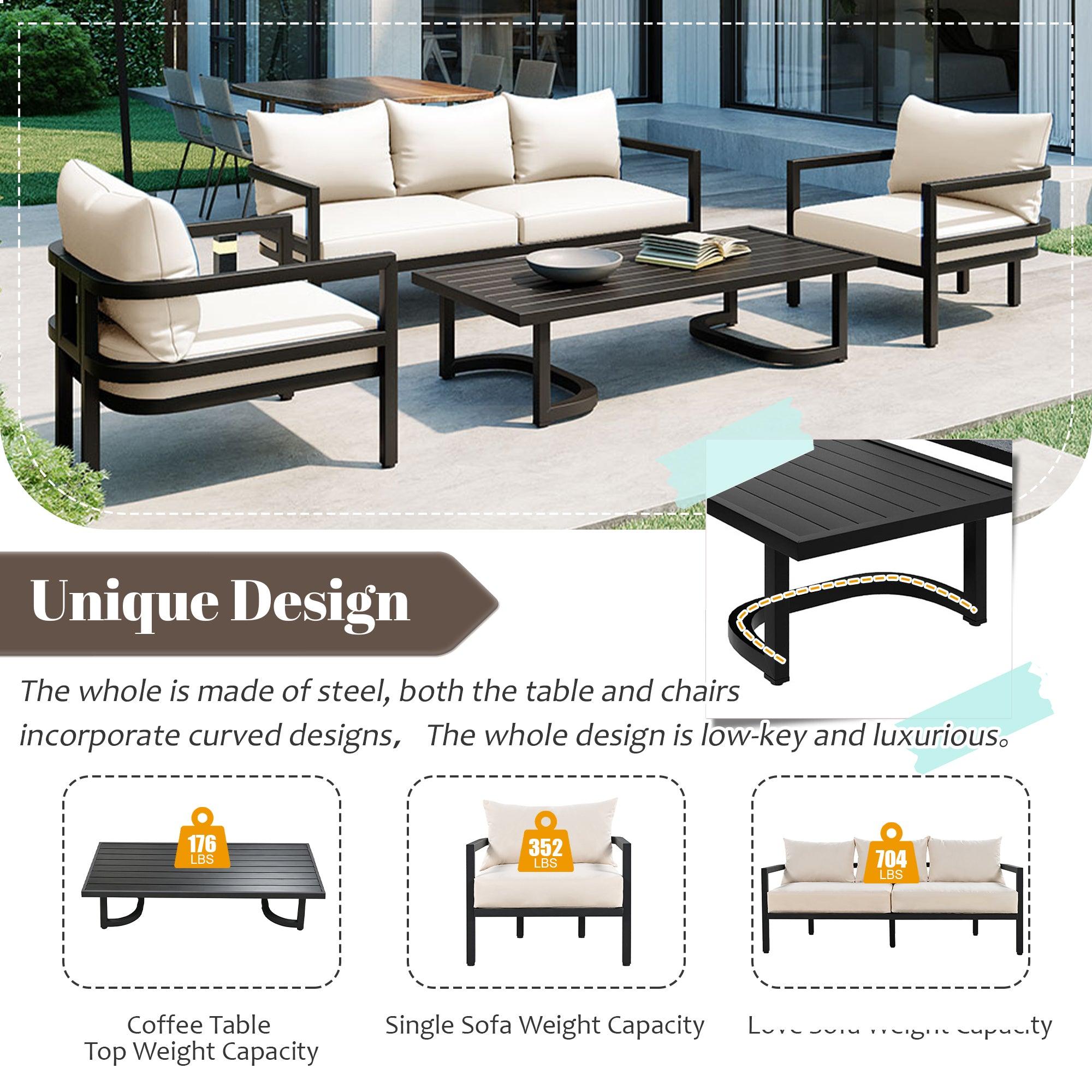 Multi-person Outdoor Steel Sofa Set, Waterproof, Anti-rust and Anti-uv, Suitable for Gardens and Lawns