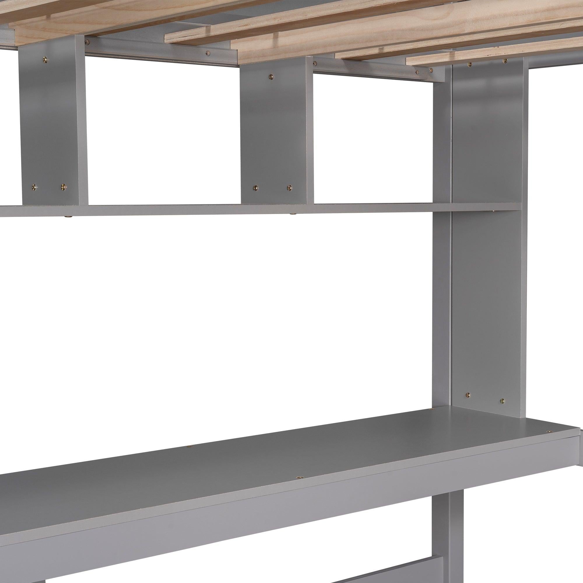 Twin Size Loft Bed with Convenient Desk, Shelves, and Ladder, White