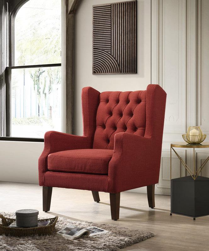 Irwin Red Linen Button Tufted Wingback Chair image