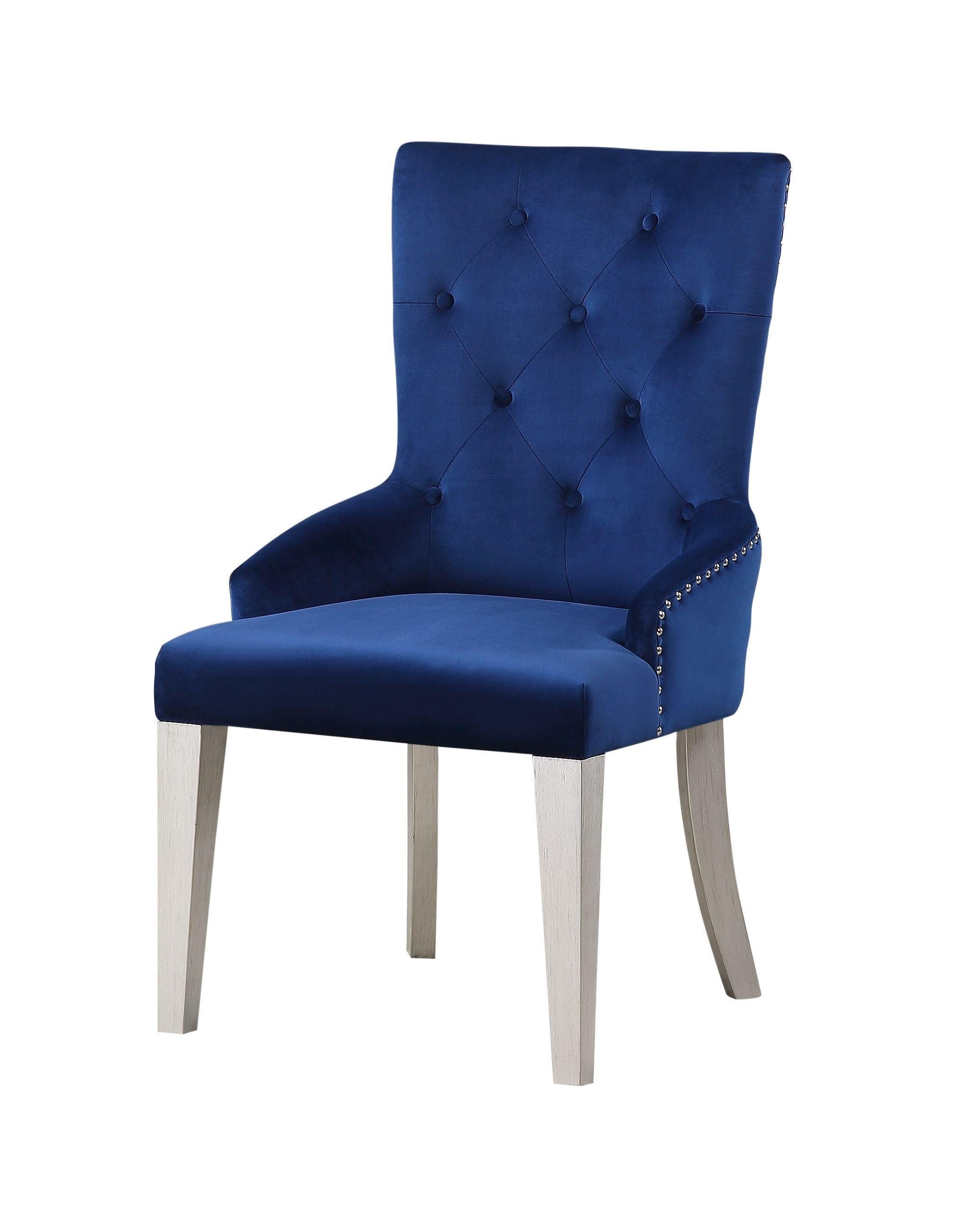 ACME Varian Side Chair (1Pc), Blue Fabric & Antique Platinum 66162 image