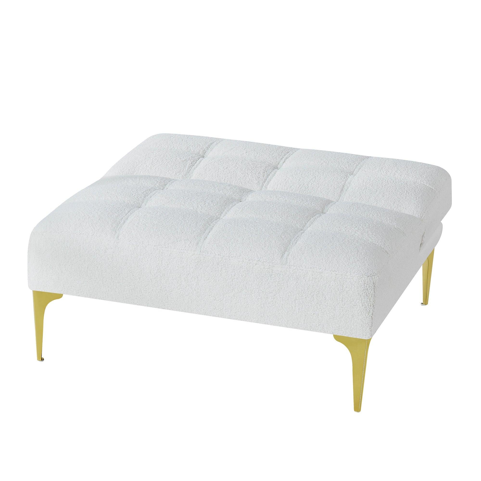 Convertible sofa bed futon with gold metal legs teddy fabric (White)