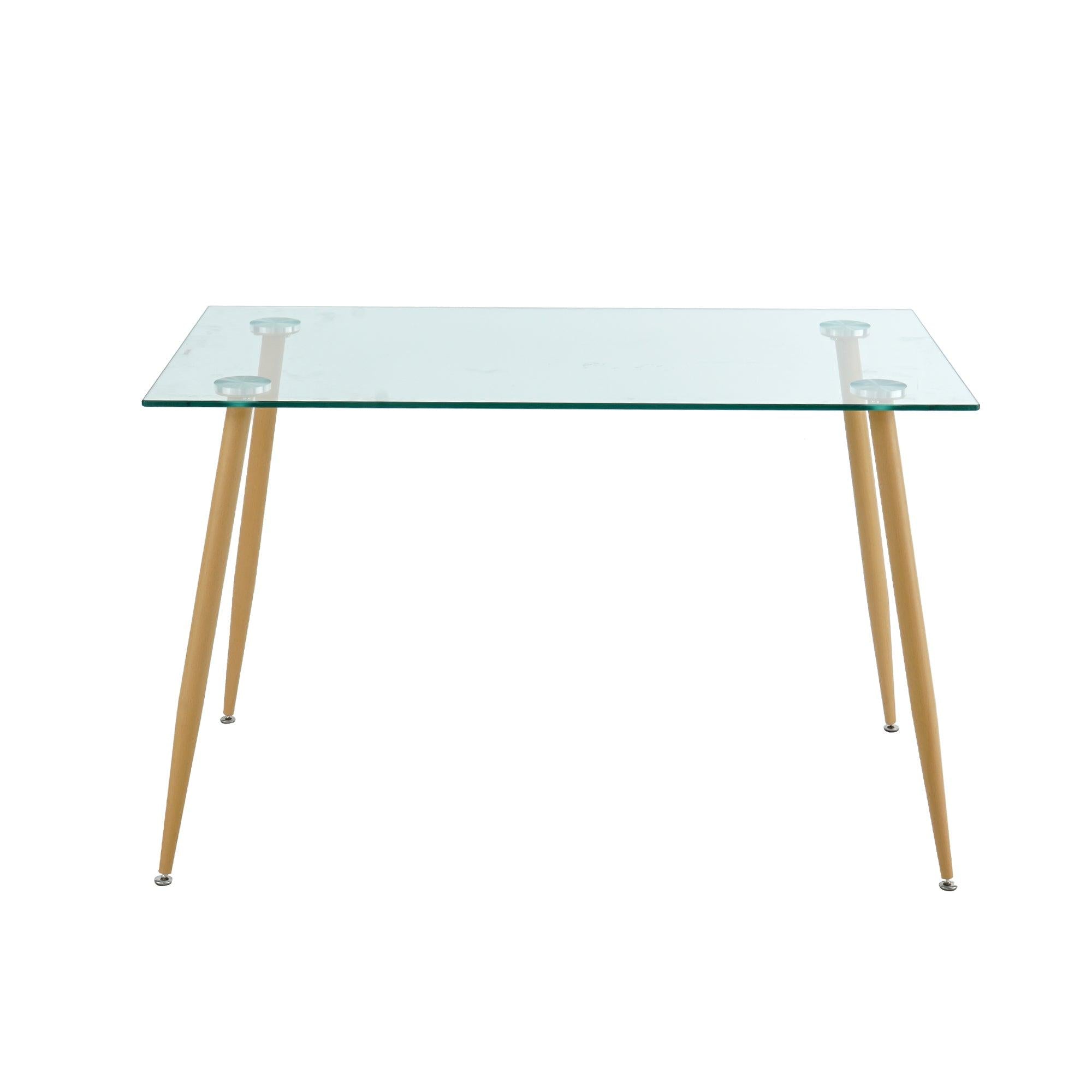 Mid Century Tempered Glass Kitchen Table with wood-transfer Metal Legs