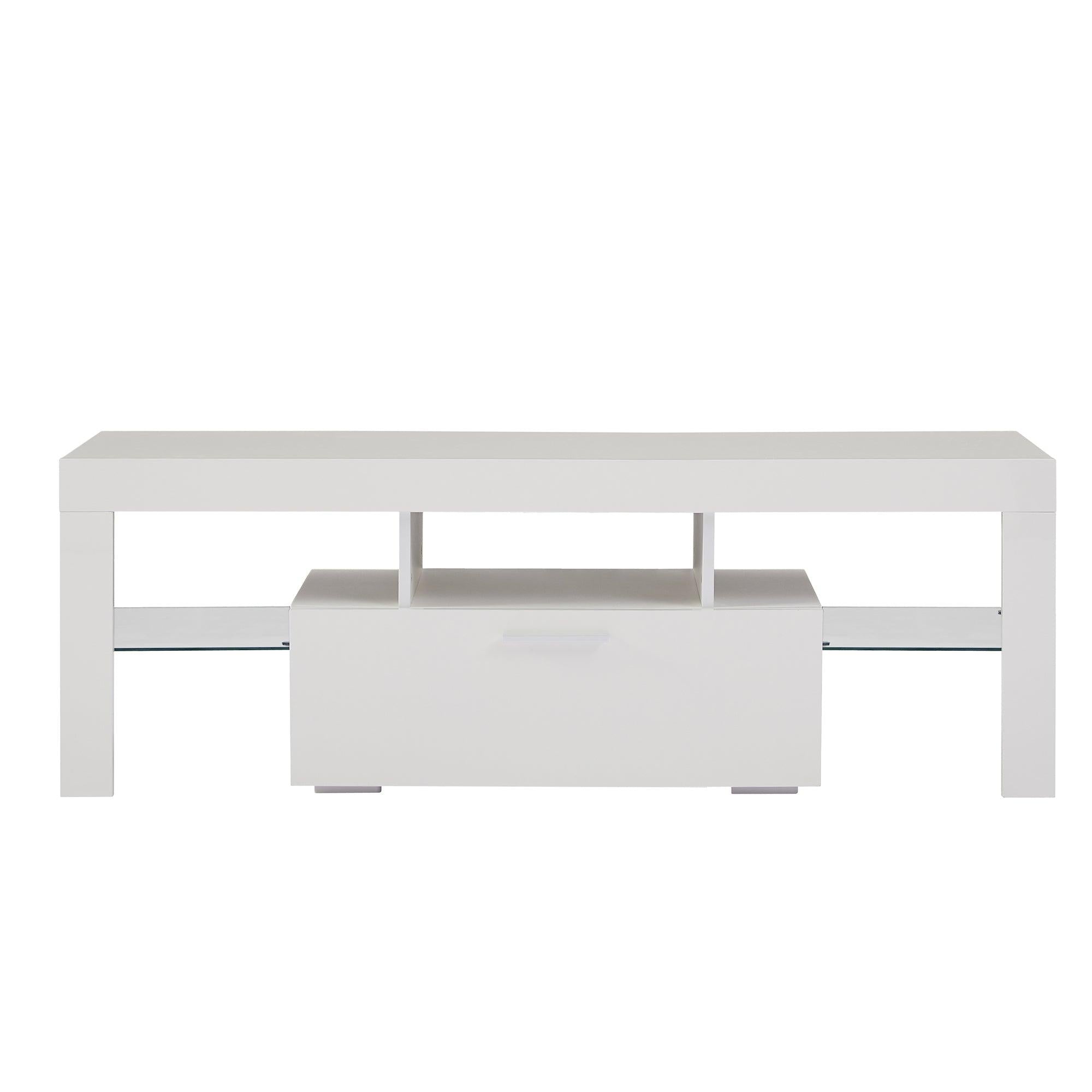 White morden TV Stand with LED Lights,high glossy front TV Cabinet,can be assembled in Lounge Room, Living Room or Bedroom,color:WHITE