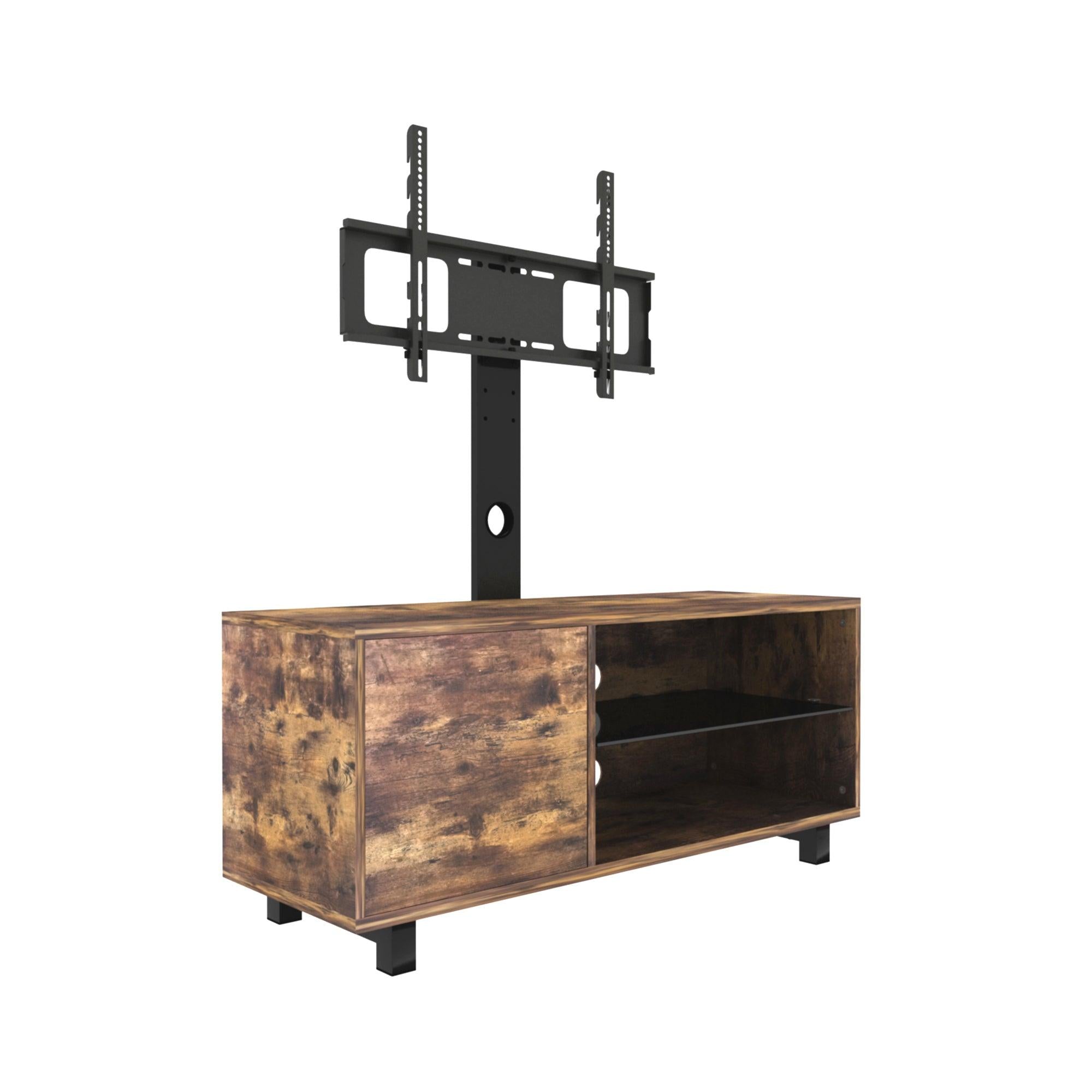 Rustic Brown TV Console with push-to-openStorage Cabinet for TV up to 65in Wood &glass TV Stand for Living Room Bedroom