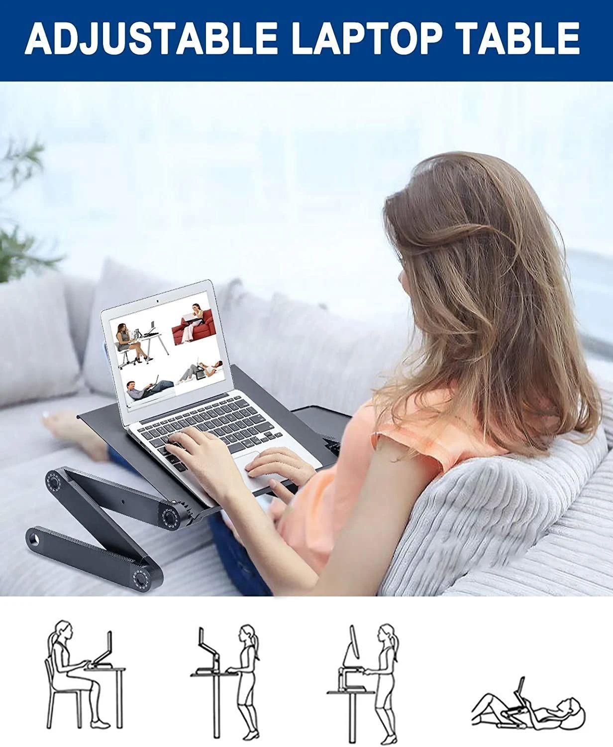 Adjustable Laptop Desk, Laptop Stand for Bed Portable Lap Desk Foldable Table Workstation Notebook Riser with Mouse Pad, Ergonomic Computer Tray Reading Holder Bed Tray Standing Desk