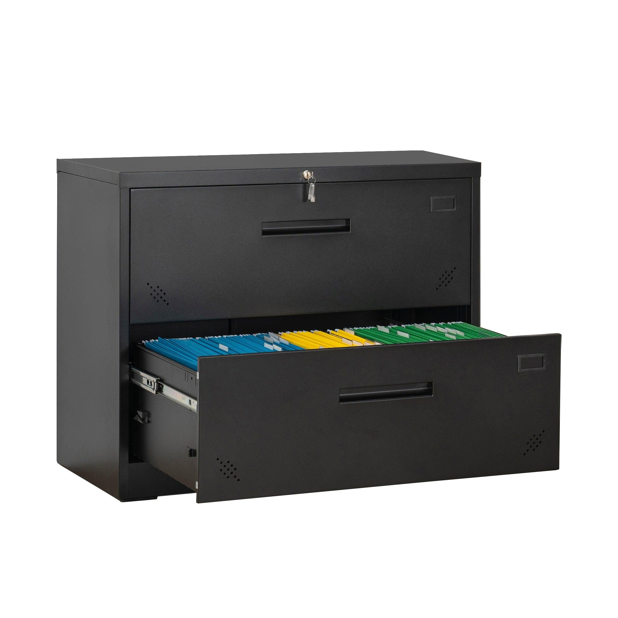 2 Drawer Lateral Filing Cabinet for Legal/Letter A4 Size, Large Deep Drawers Locked by Keys, Locking Wide File Cabinet for Home Office, Metal Steel