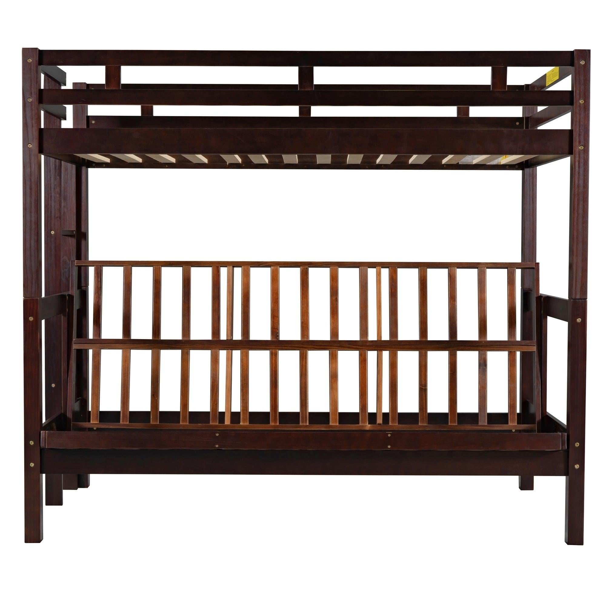 Twin over Full Bunk Bed,Down Bed can be Converted into Daybed,Espresso